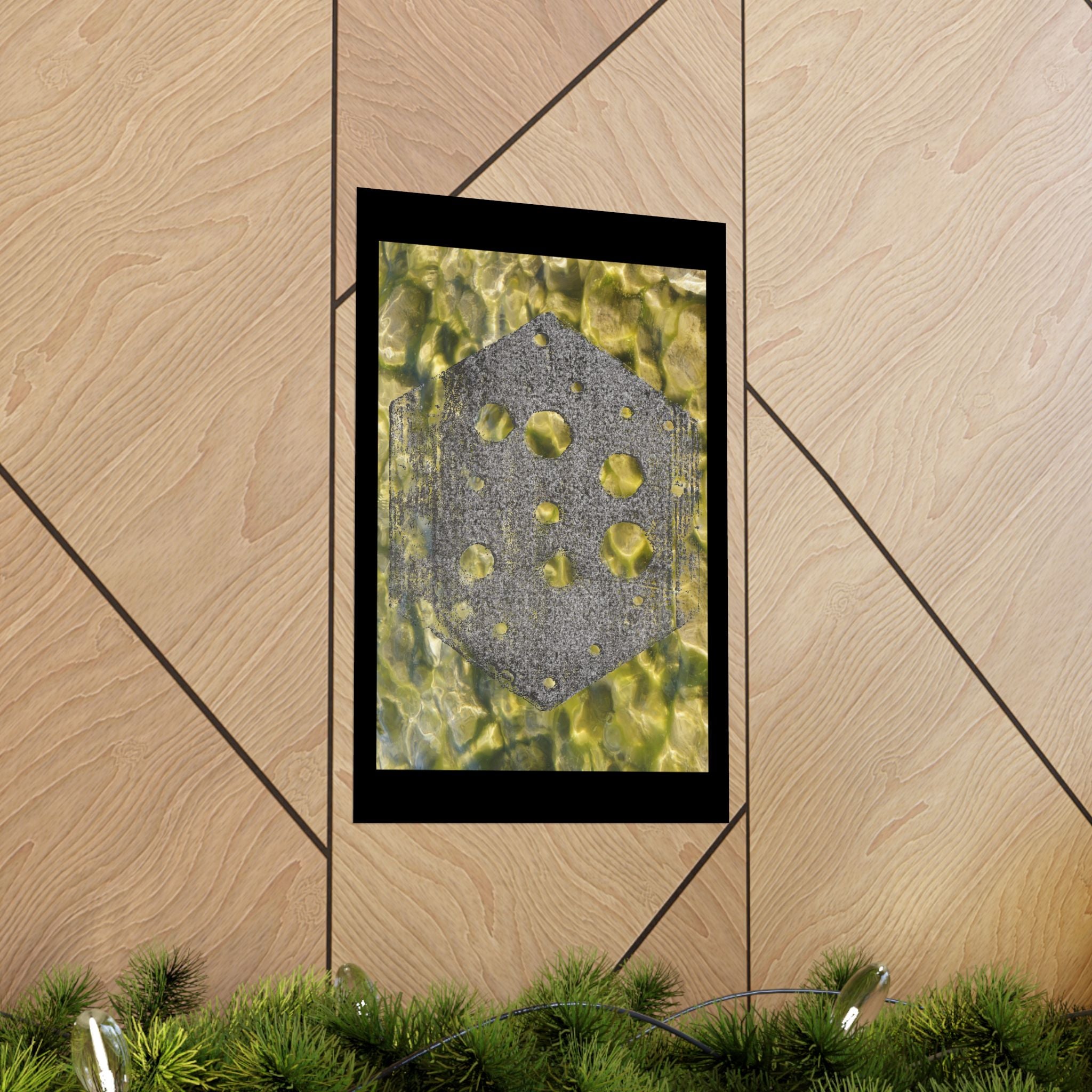 Abstract Hex Tile Poster — Gold Water Texture Matte Vertical Print