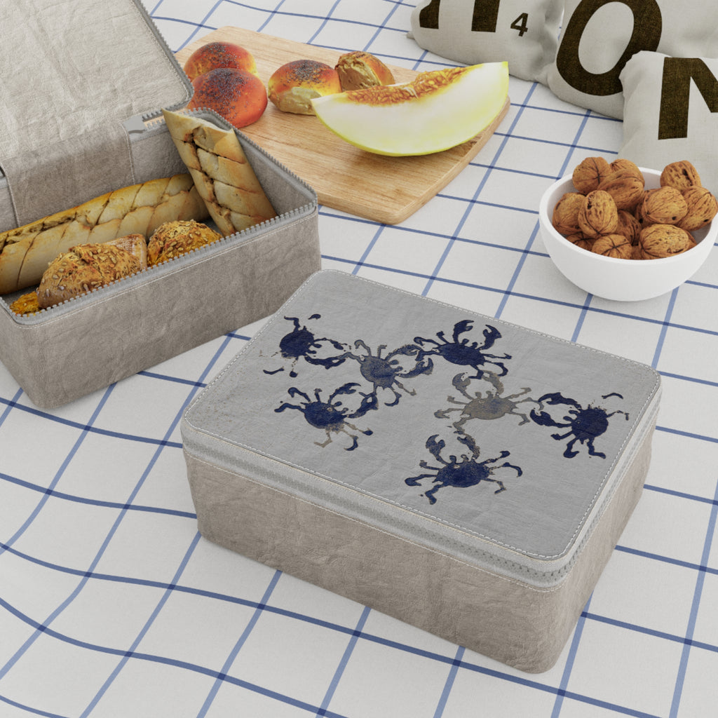 Coastal Crab Pattern Paper Lunch Bag — Nautical Beach Picnic Tote