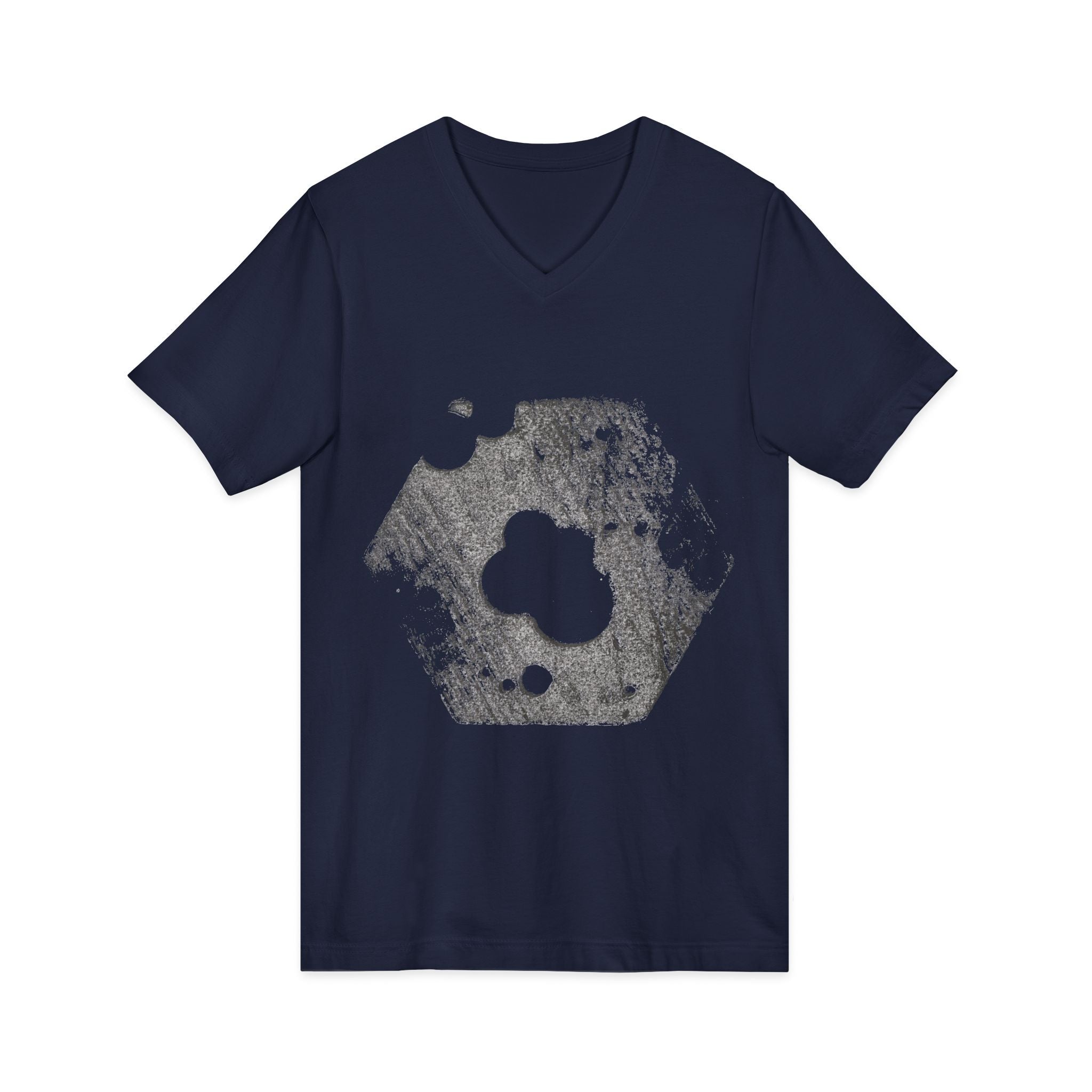 Hex Moon Graphic Tee Design Hex07 — Een vintage T-shirt met V-hals en een verweerde Space Cheese-look, geïnspireerd op astronomie.