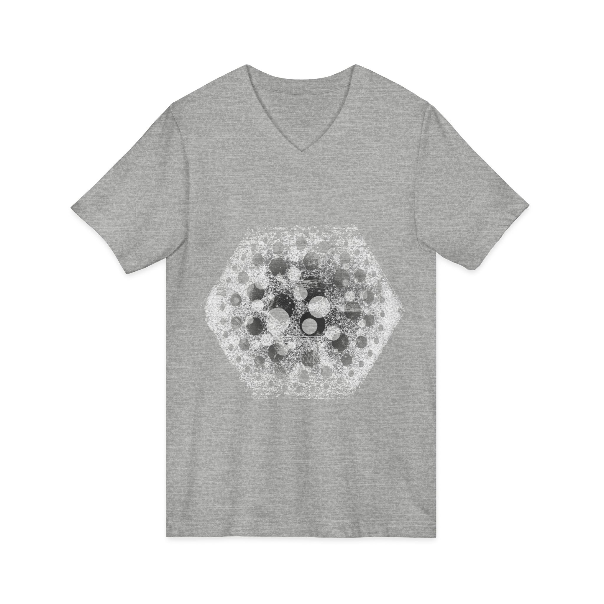 Hex Moon Graphic Tee Design Hex26 — T-shirt met V-hals en vintage astronomisch design, geïnspireerd op Space Cheese
