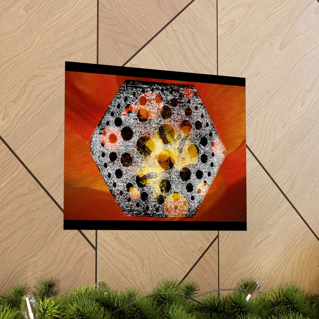 Abstract Hexagon Floral Matte Poster — Bold Orange Modern Wall Art
