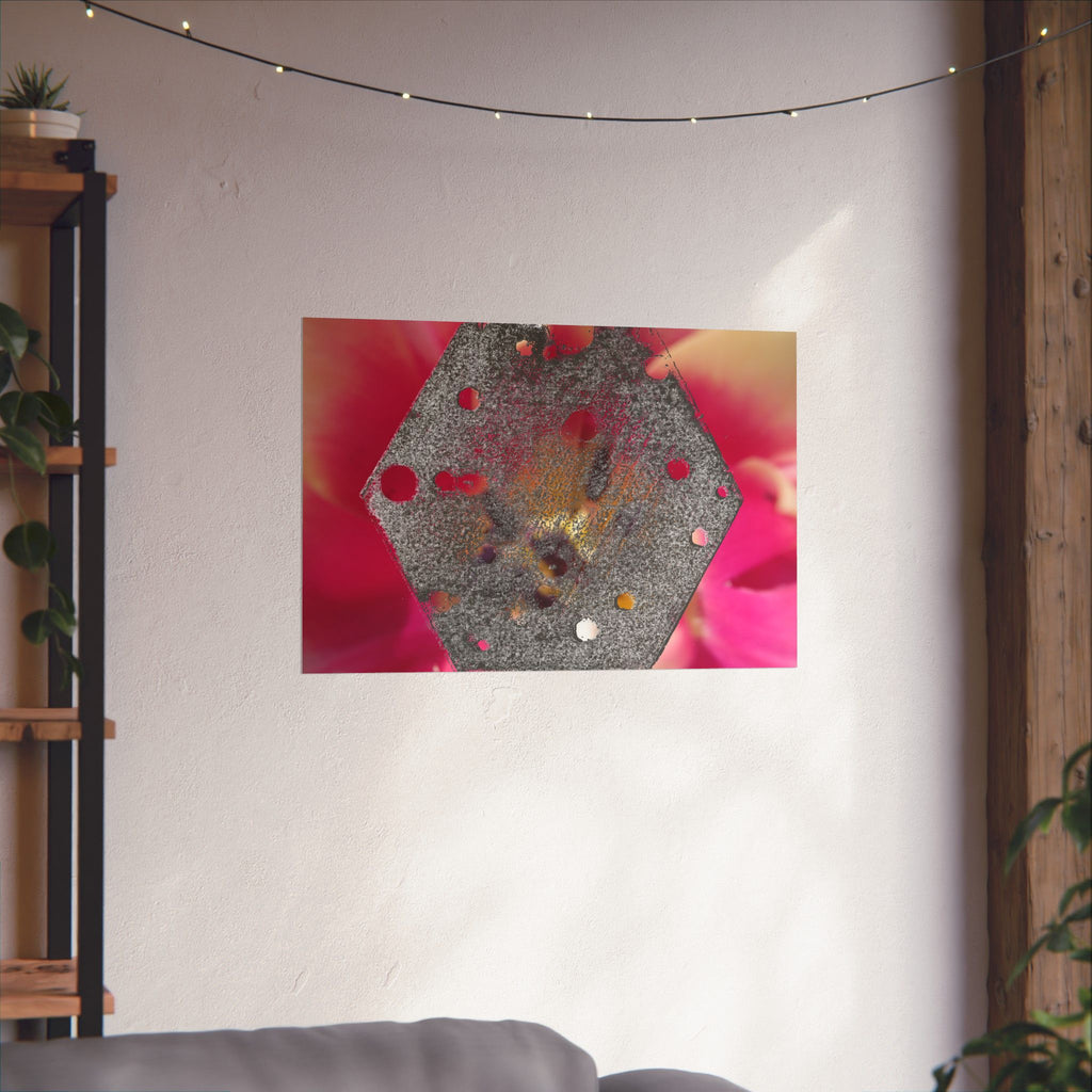 Hexagonale metalen textuurposter | Matte horizontale wanddecoratie, abstracte bloemenachtergrond 