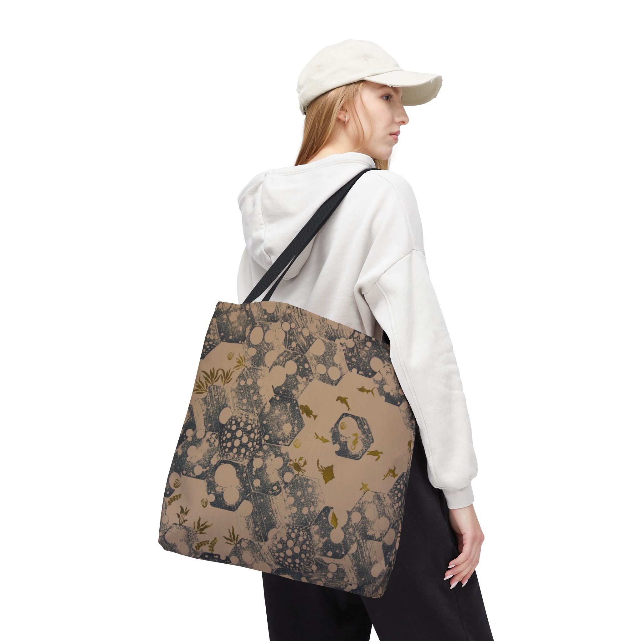 Abstract Marble Pattern Tote Bag — Neutral Honeycomb Bubble Design