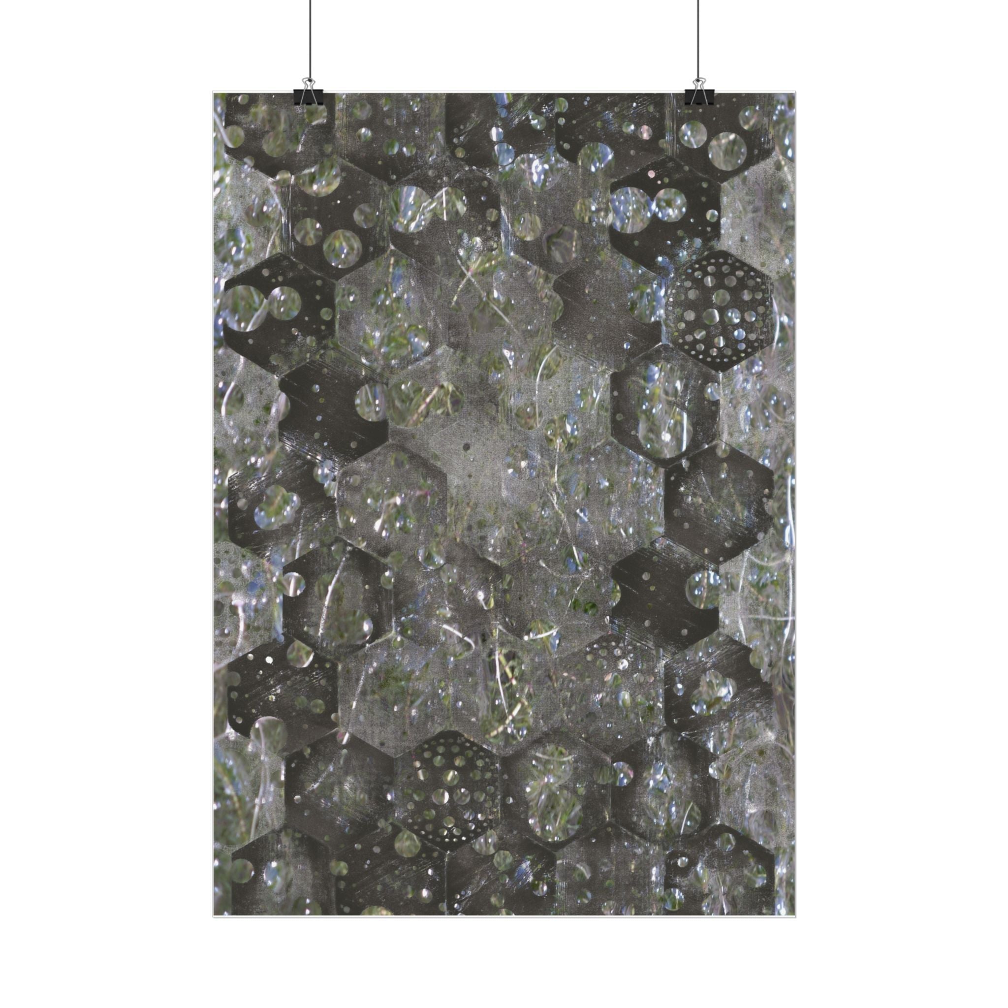 Abstract Hexagon Bubble Poster — Geometric Metallic Wall Art