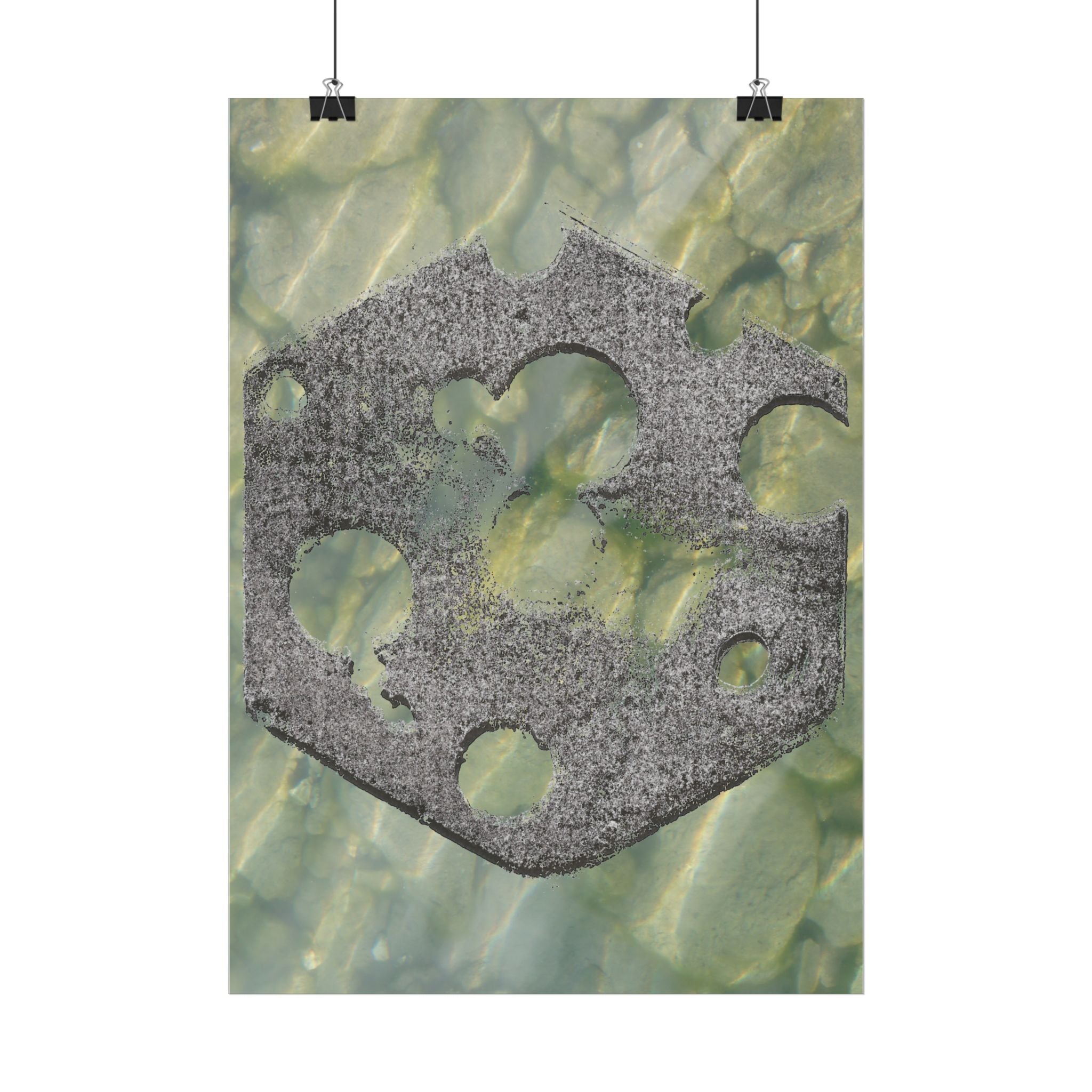 Vertical Poster — Abstract Stone Hex Emblem on Green Marble Background