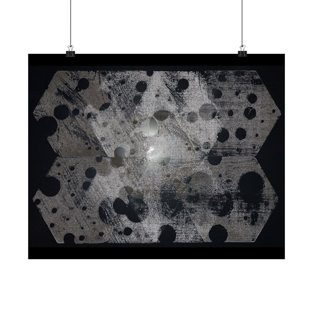 Abstract Hexagon Dots Matte Poster — Monochrome Industrial Wall Art