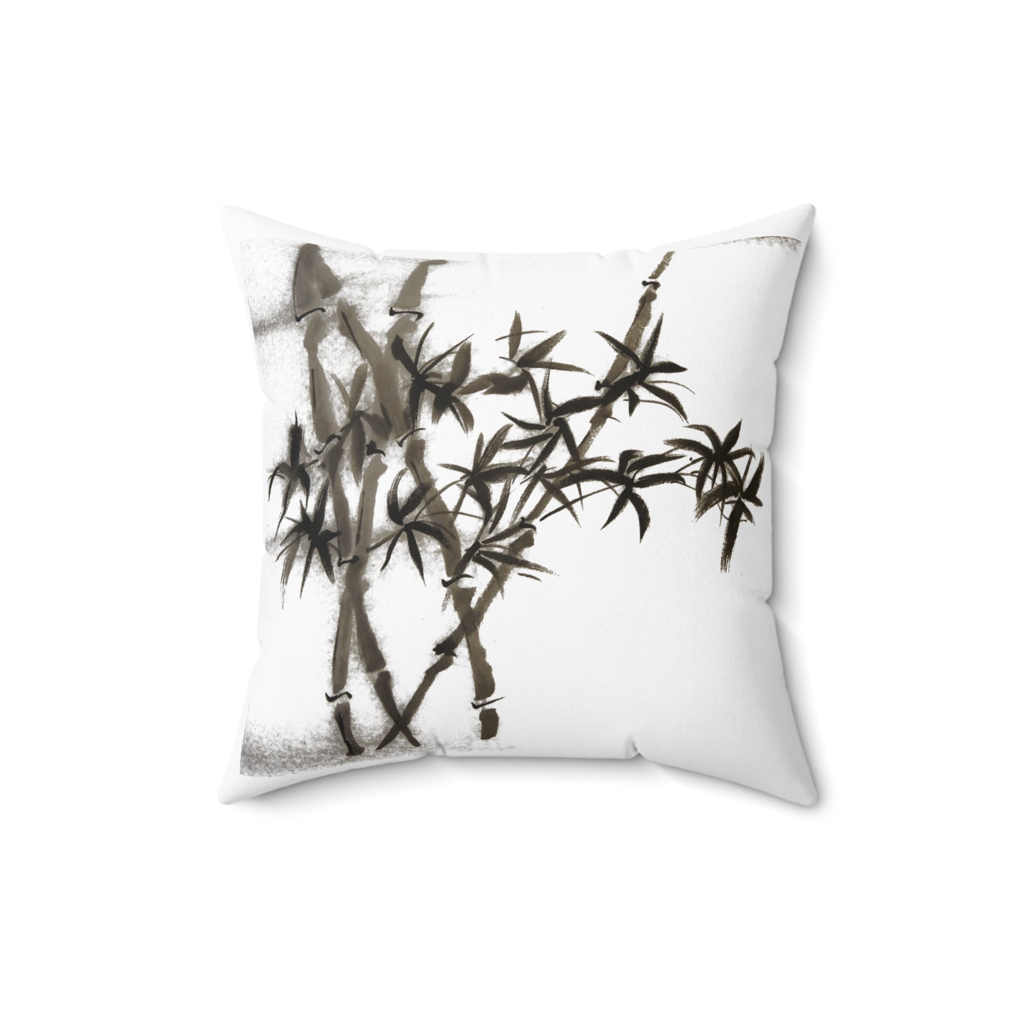 Kussen van gesponnen polyester met bamboe-inktmotief 