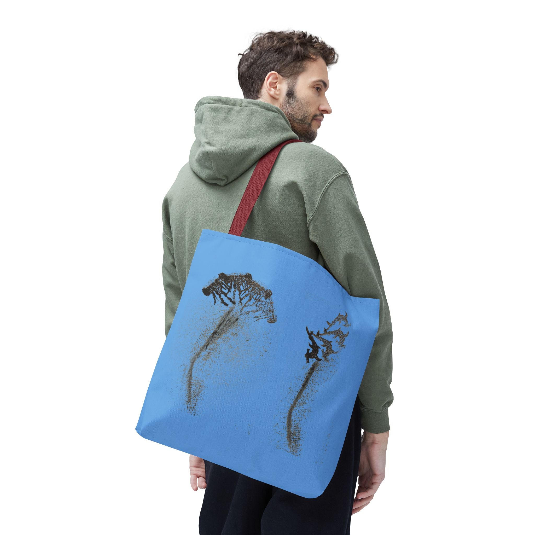 Blue Sea Life Tote Bag — Sand Art Seahorse & Coral All-Over Print