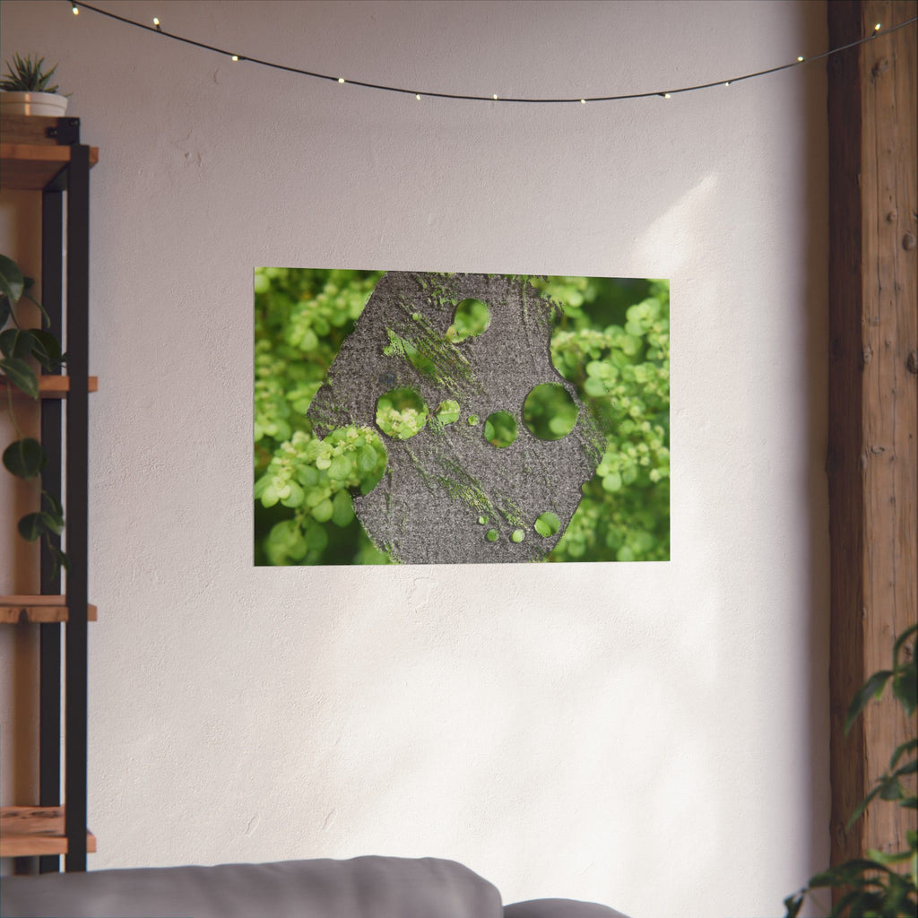 Abstracte poster met groen mos en verweerd metaal (mat) — Botanische natuur muurdecoratie (horizontaal) 