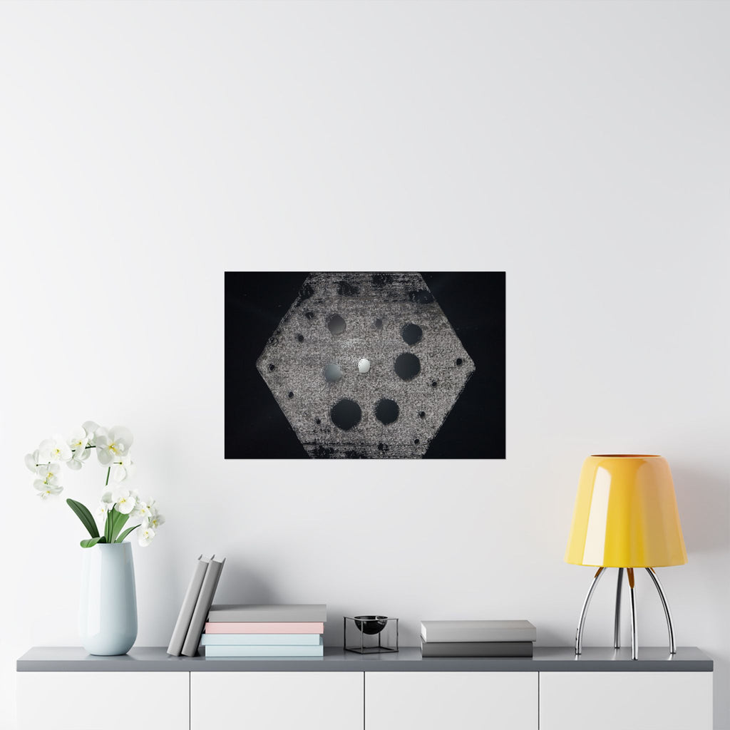 Abstract Hexagon Poster — Minimal Black & Gray Matte Horizontal Wall Art