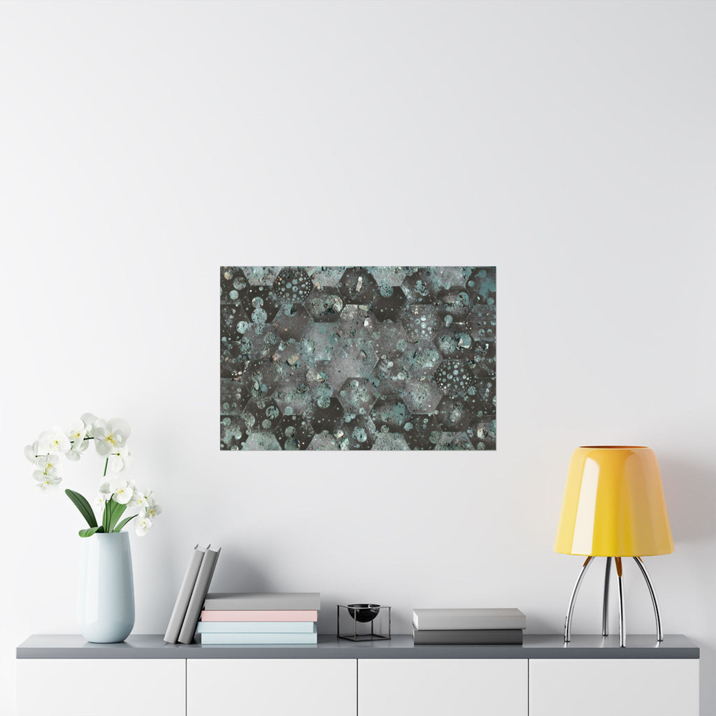 Abstracte zeshoekige poster in aquamatte kleur 