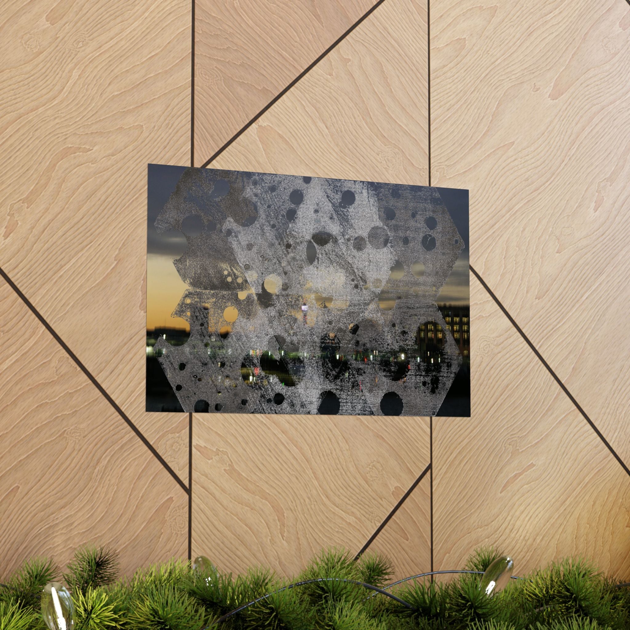 Abstracte stadslandschapposter 's nachts — Matte horizontale kunstprint 