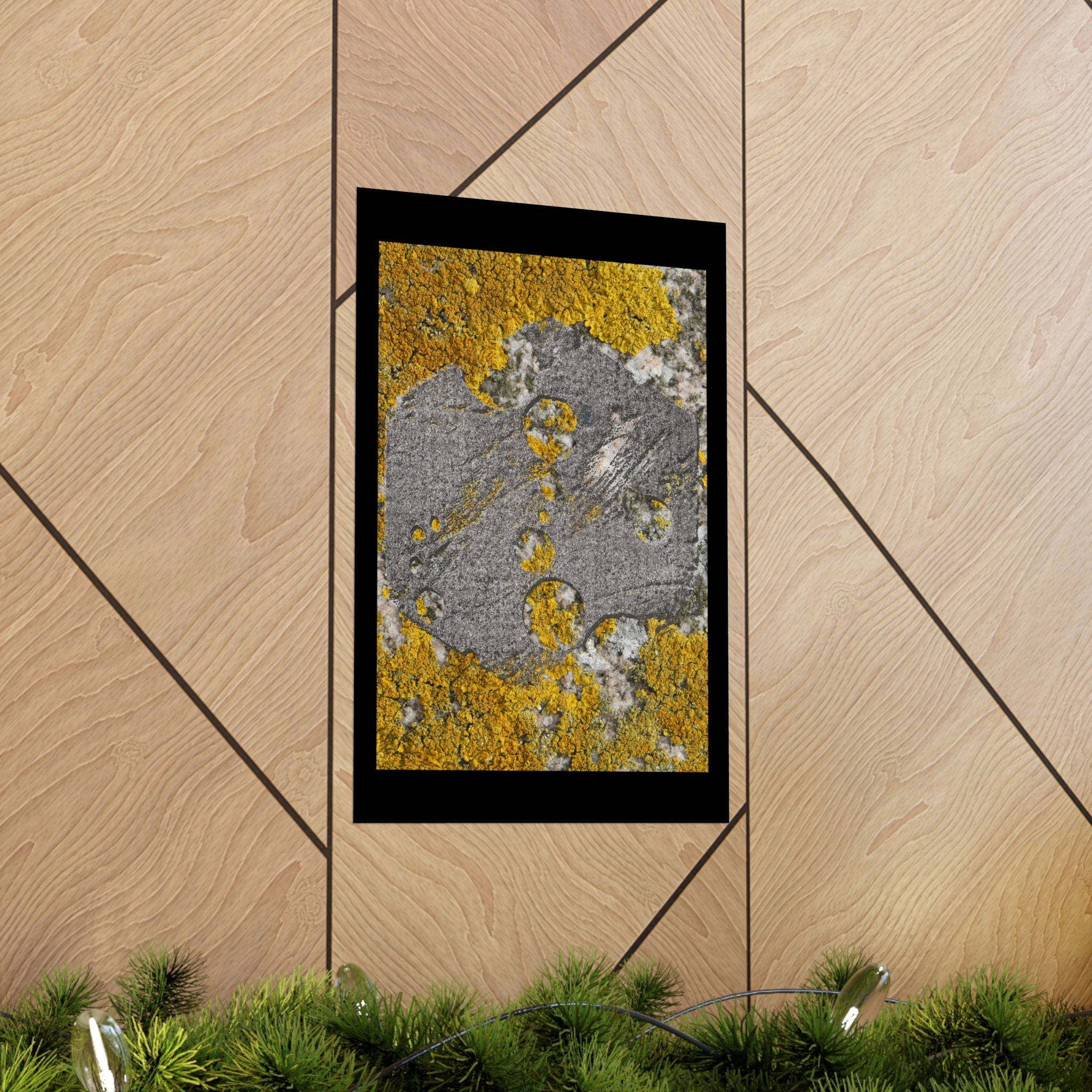 Lichen Texture Matte Poster — Yellow & Gray Nature Wall Art