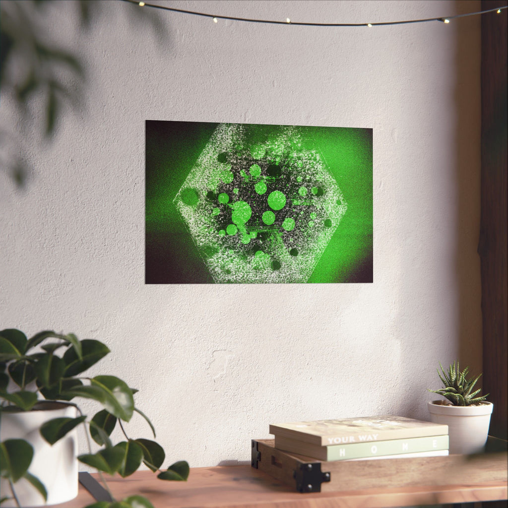 Abstract Neon Green Hexagon Matte Poster — Geometric Sci‑Fi Wall Art