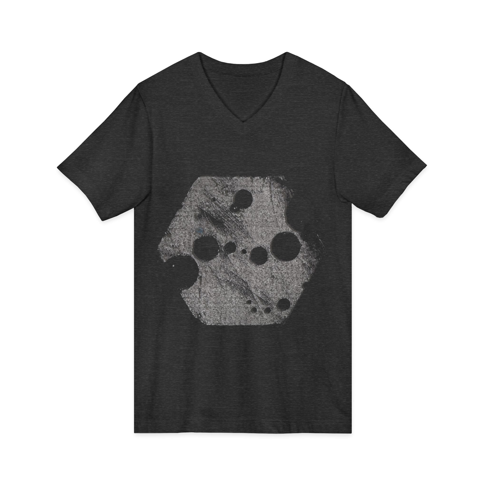 Hex Moon Graphic Tee Design Hex10 — Een vintage T-shirt met V-hals en een verweerde Space Cheese-look, geïnspireerd op astronomie.