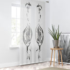 Sheer Botanical Print Window Curtain – Monochrome Floral Stem Design