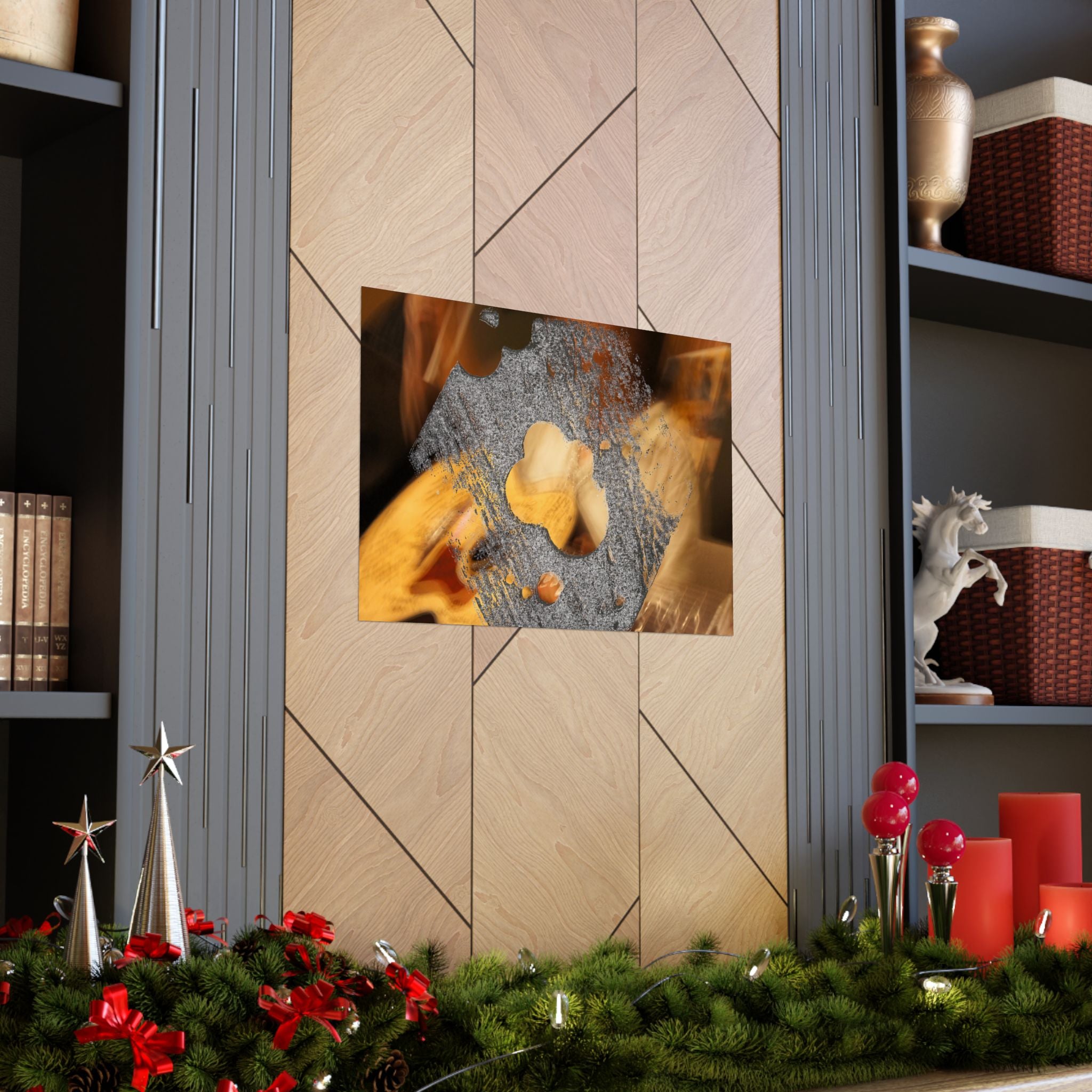 Abstracte horizontale poster met goud- en zilverkleurige textuur en matte afwerking | Metallic Fluid Art 