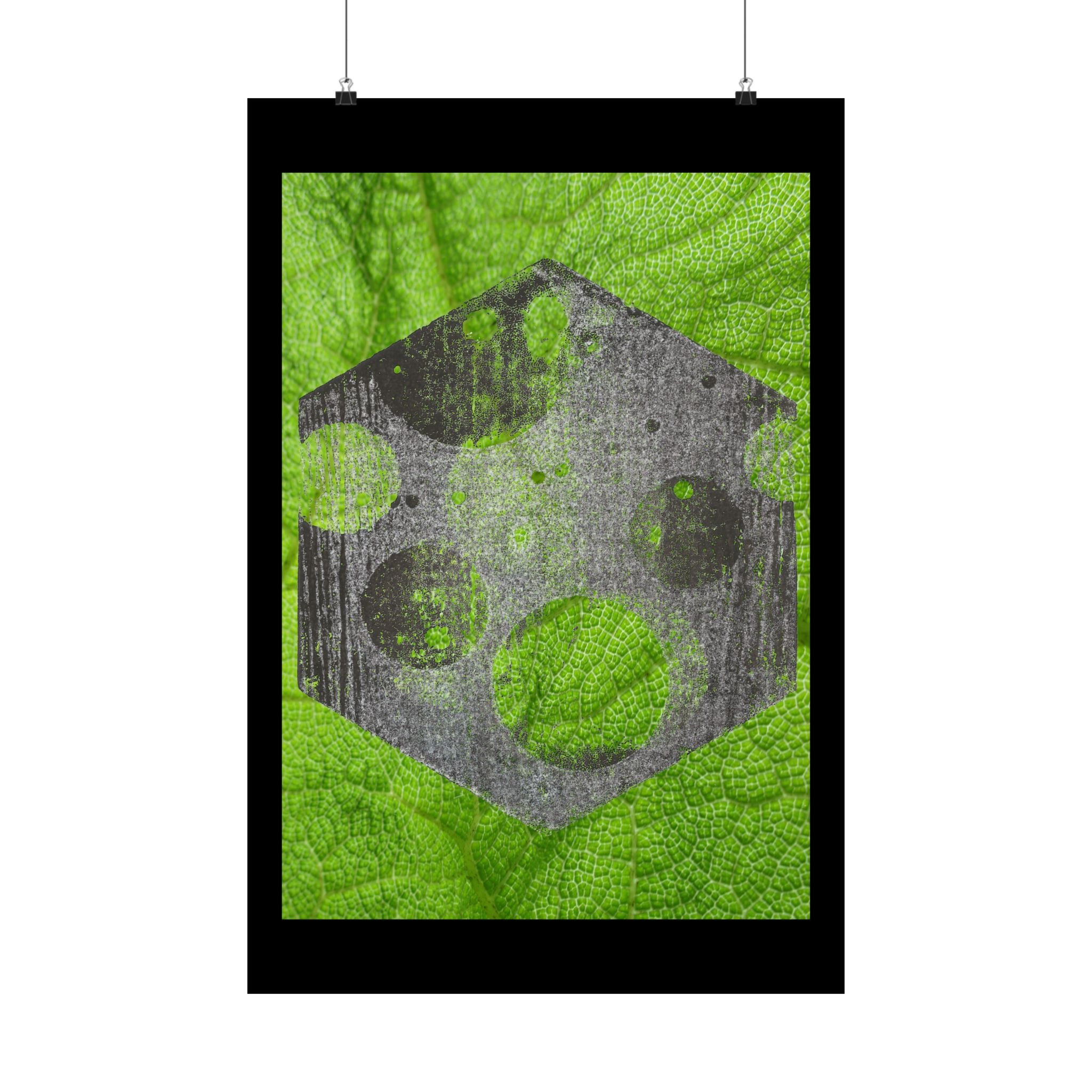 Geometric Moon Hex Poster — Grunge Green Matte Vertical Art Print