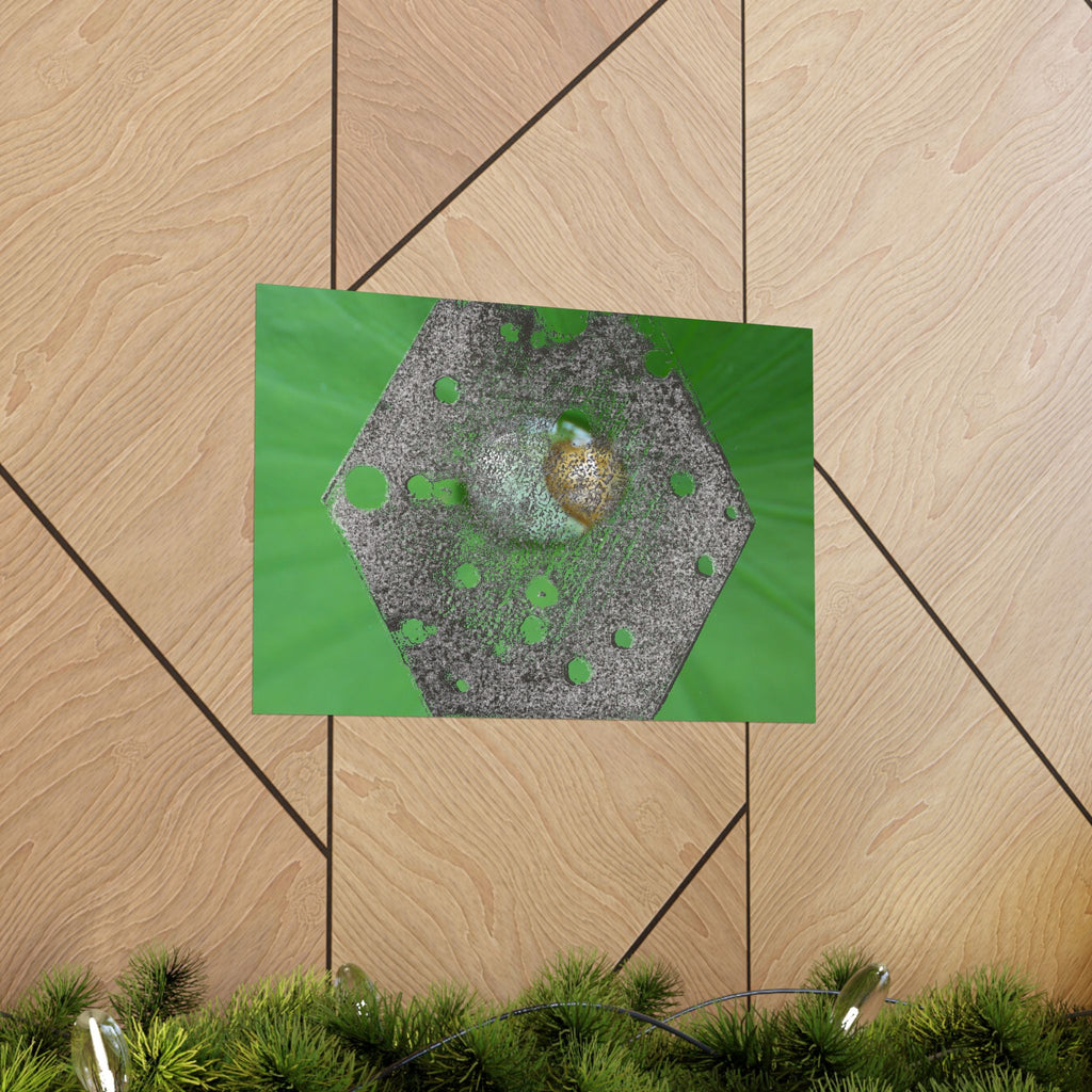 Abstracte zeshoekige metalen textuurposter | Matte horizontale poster, groene organische achtergrond 