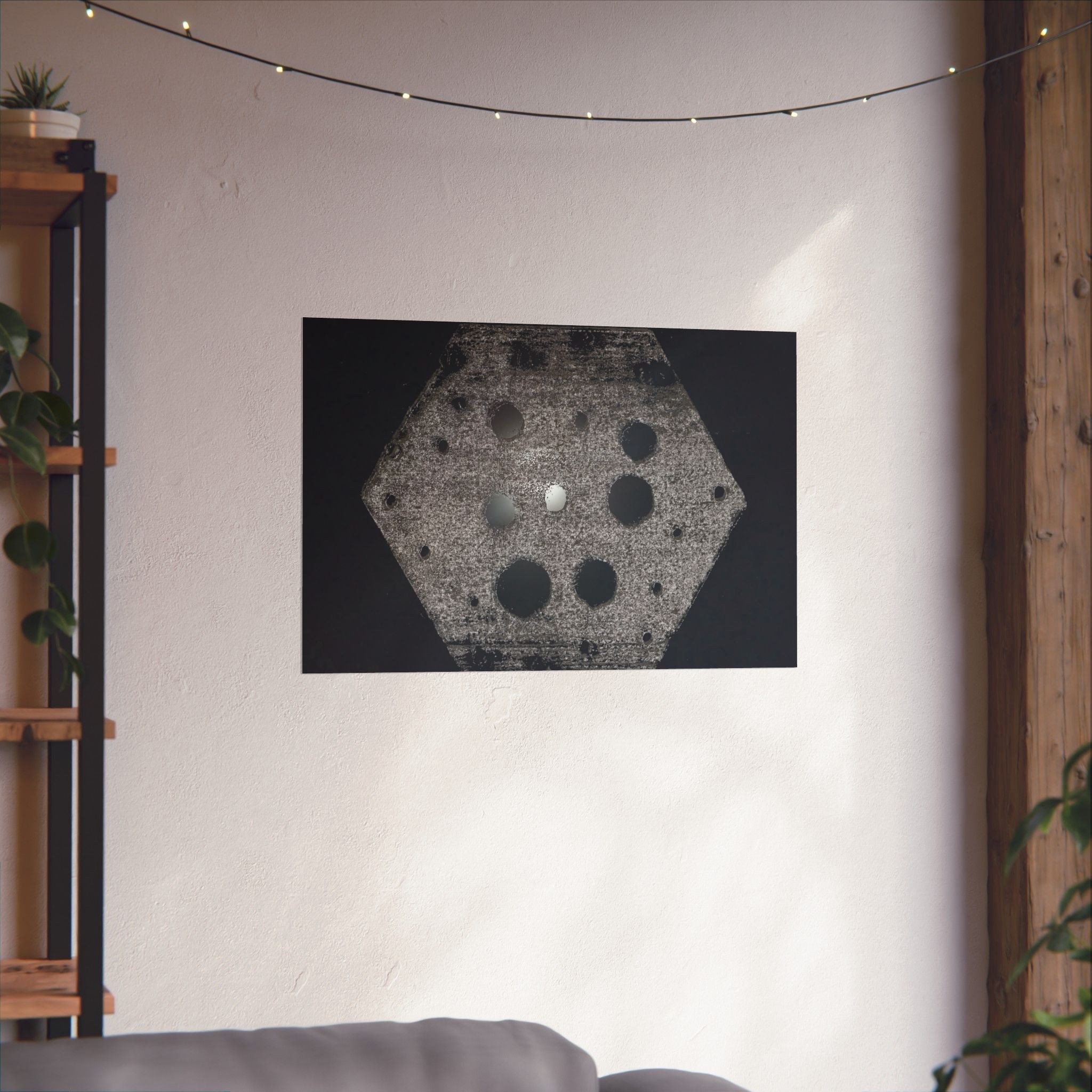 Abstract Hexagon Poster — Minimal Black & Gray Matte Horizontal Wall Art