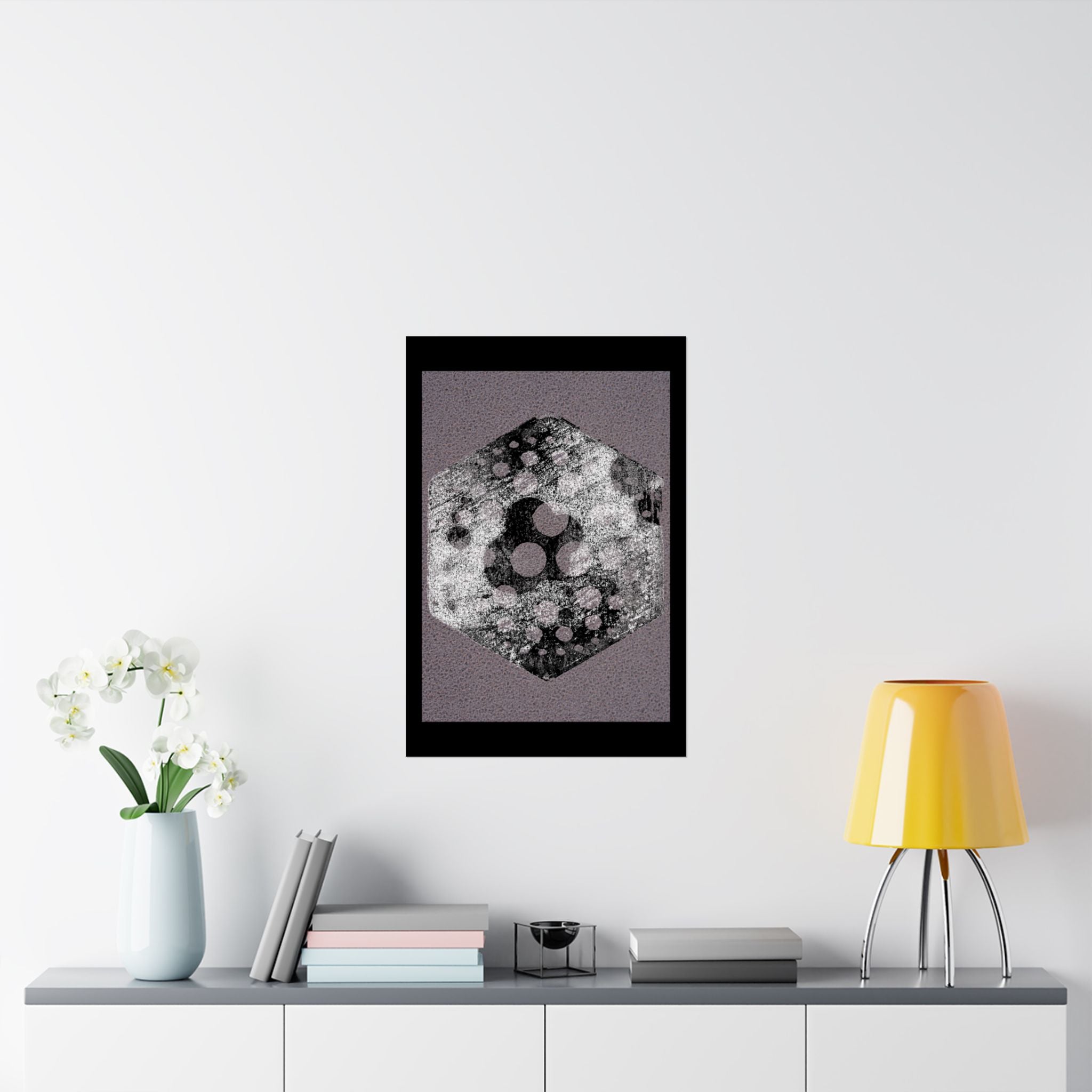 Abstract Hexagon Art Poster — Textured Grunge Matte Vertical Print