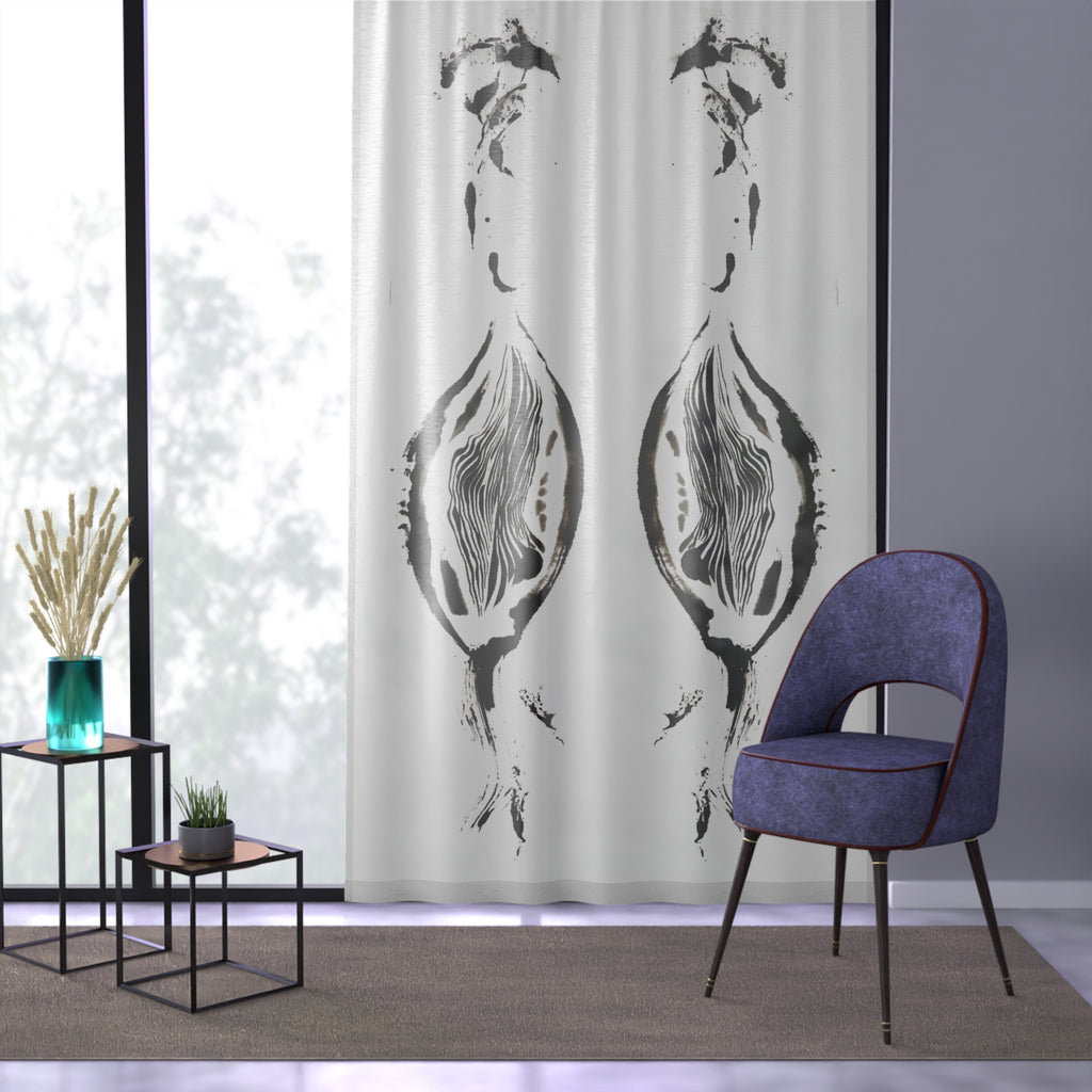 Sheer Botanical Print Window Curtain – Monochrome Floral Stem Design