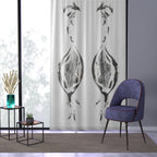 Sheer Botanical Print Window Curtain – Monochrome Floral Stem Design