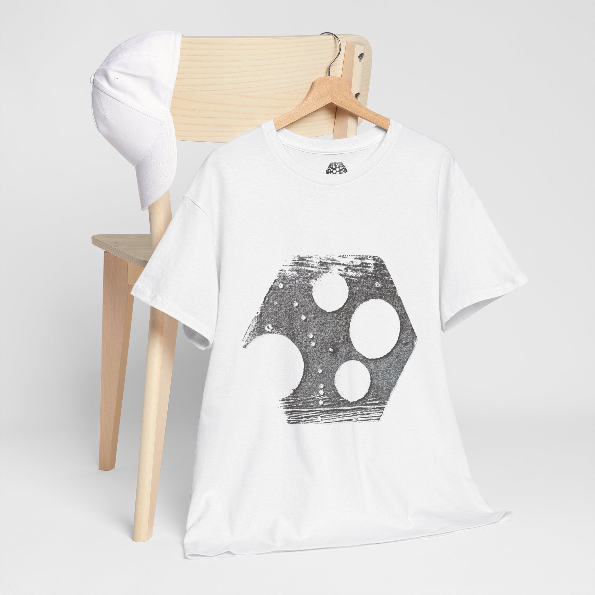 Hexagon Circles Graphic Tee — Digital Manual Print Art