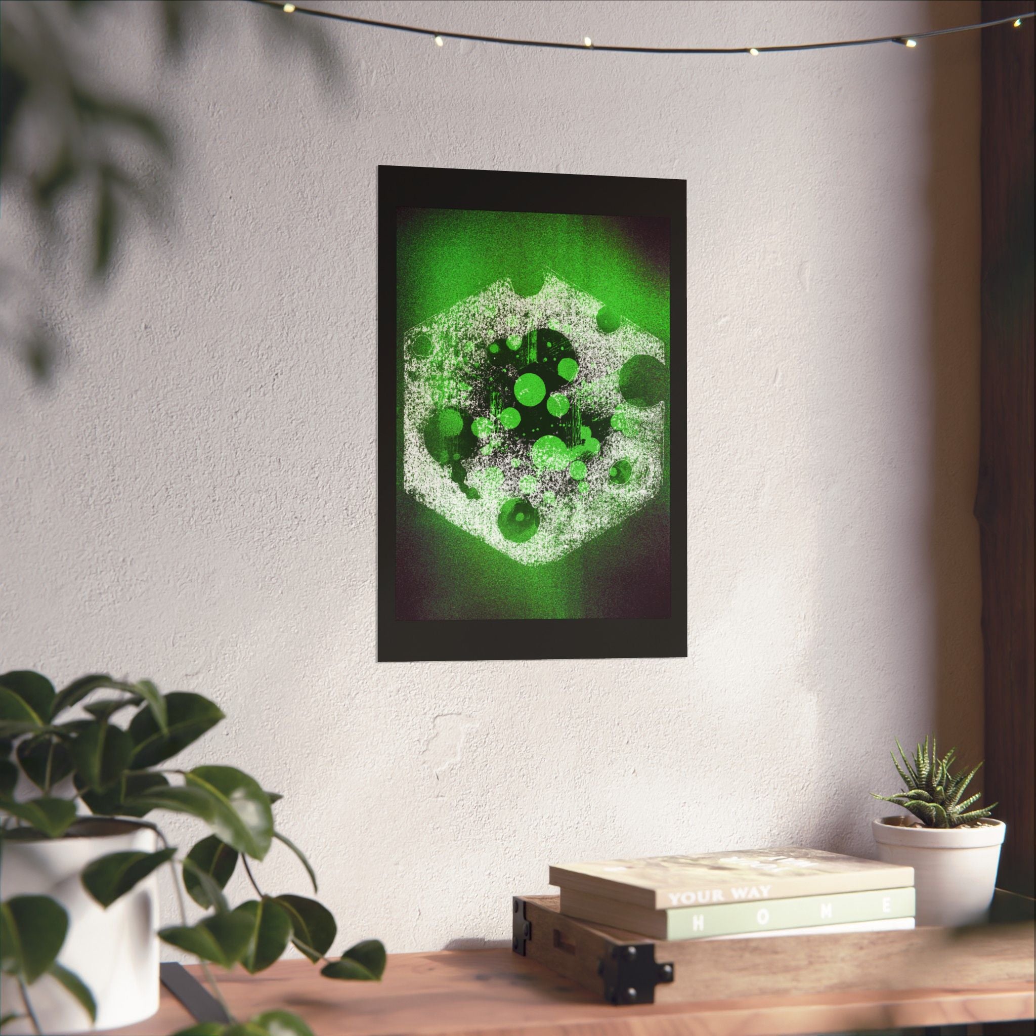 Abstracte groene nevel, matte poster — Geometrische hemelse muurdecoratie 