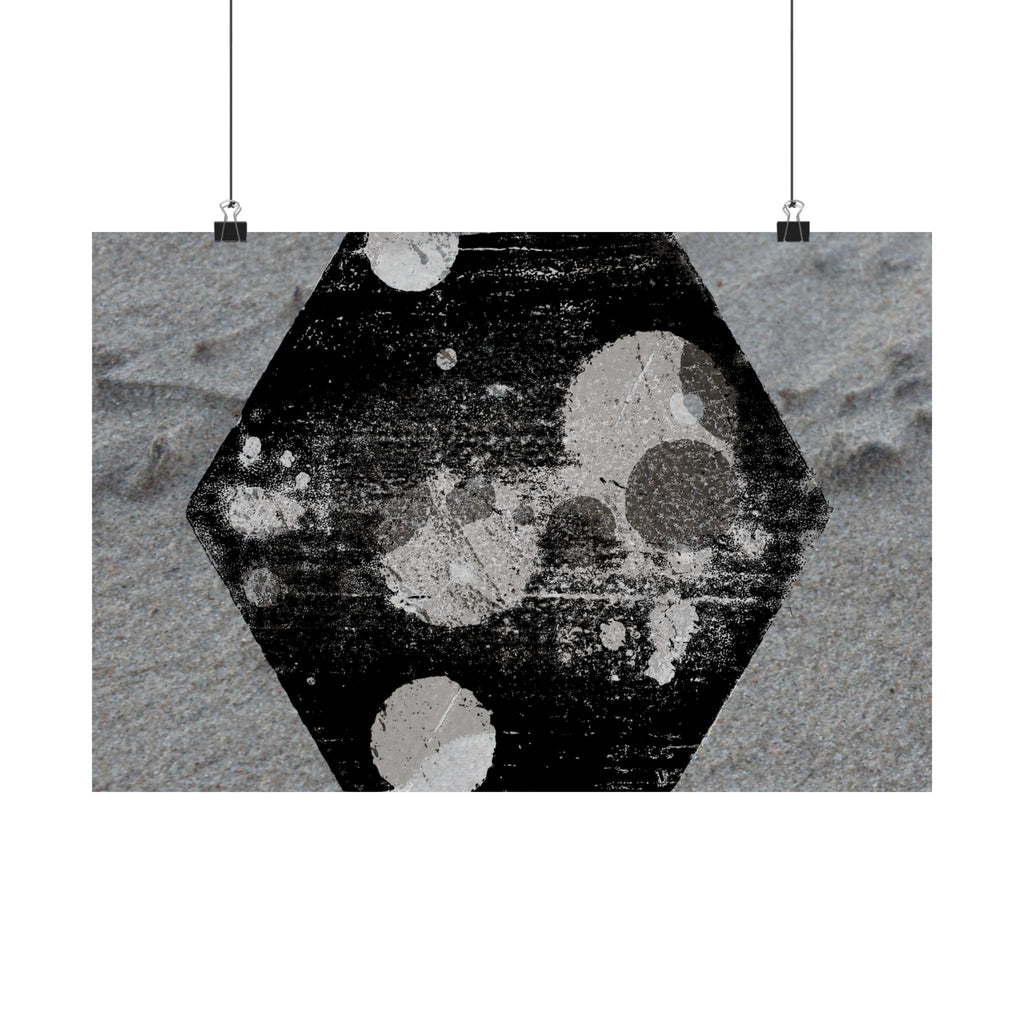 Matte Horizontal Poster — Grunge Hexagon Moonprint (Black & Gray Abstract)