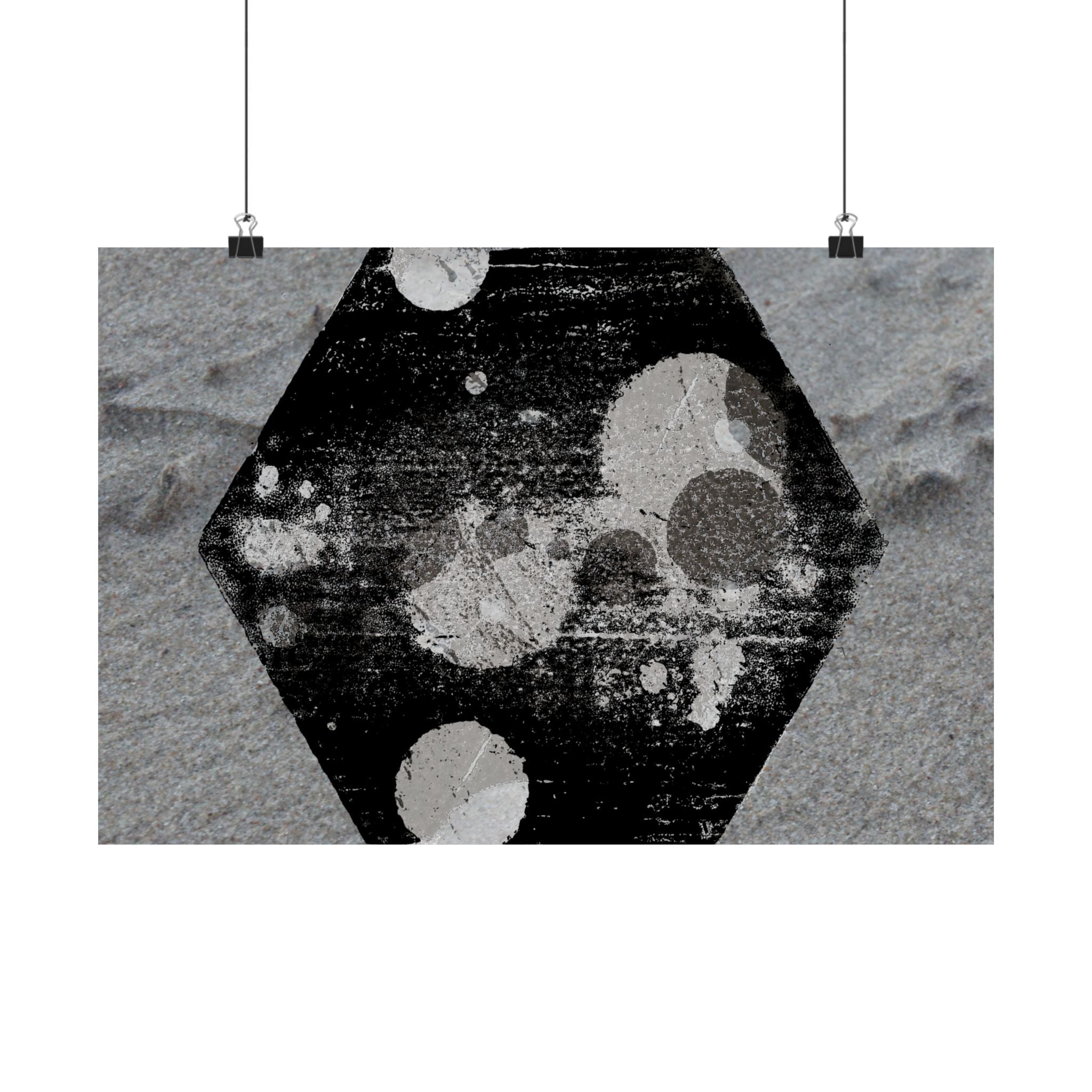 Matte Horizontal Poster — Grunge Hexagon Moonprint (Black & Gray Abstract)