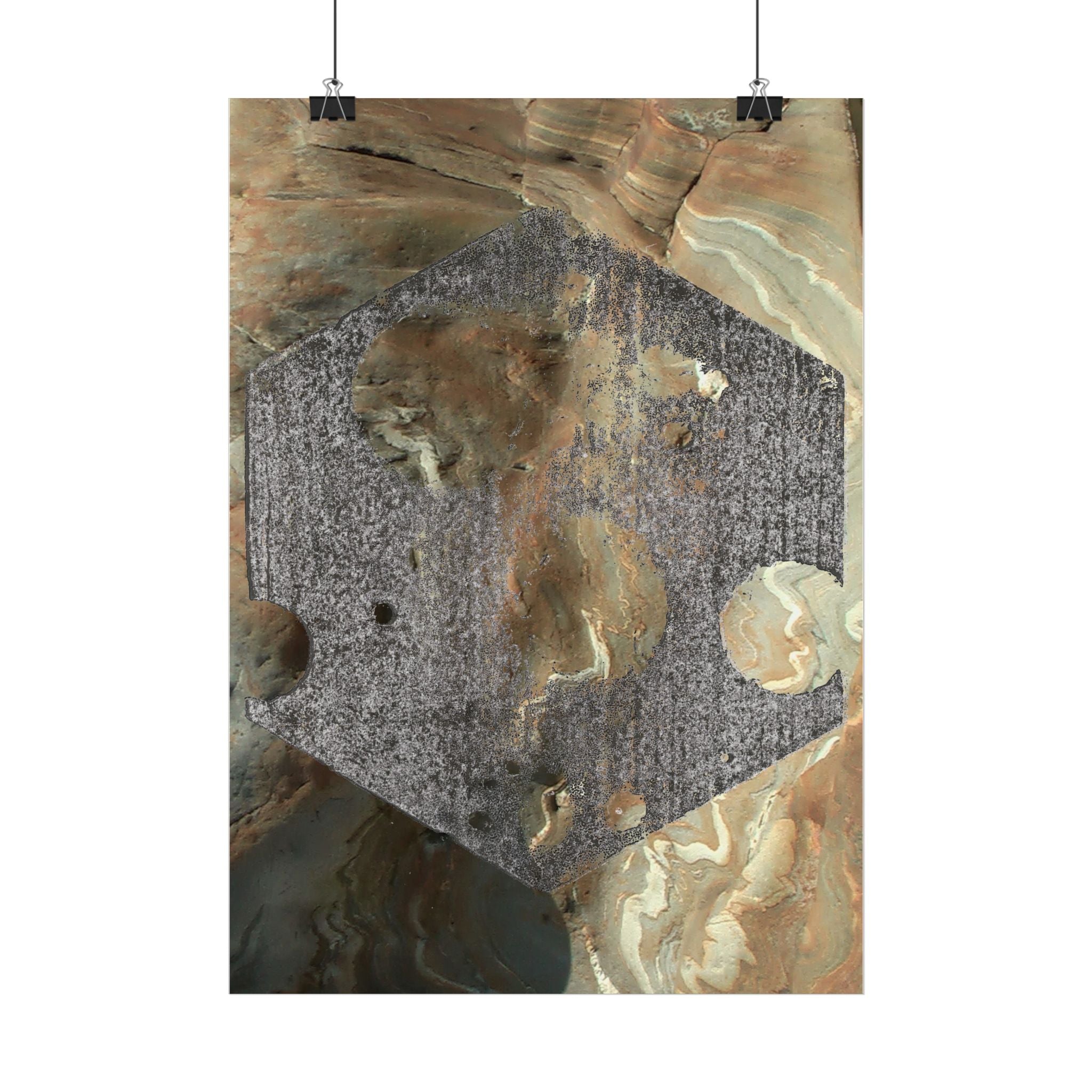 Abstracte zeshoekige poster in aardetinten | Verticale poster | Geometrische muurdecoratie 