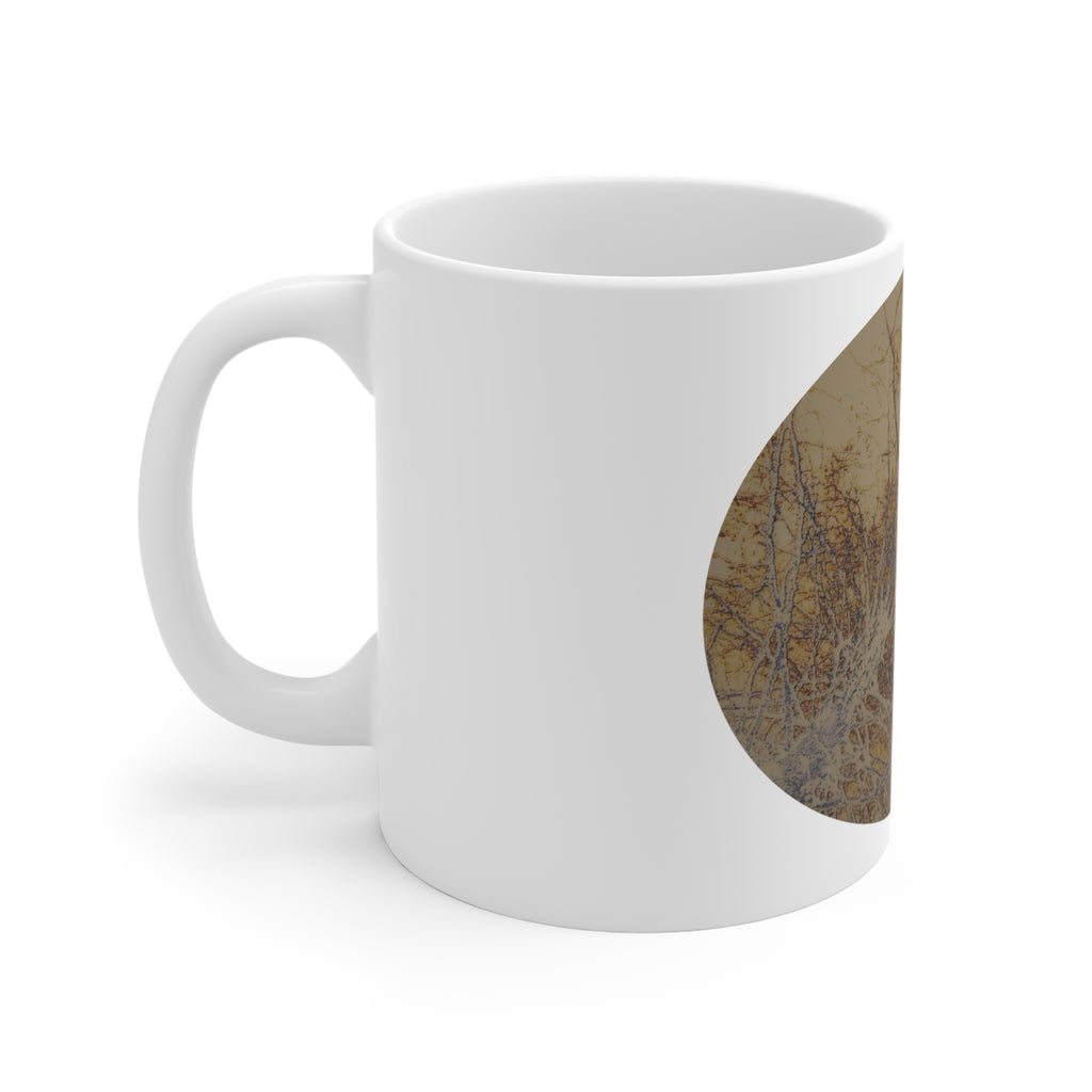 Abstracte keramische mok met textuur van gedroogde bladeren — Koffiekopje geïnspireerd op de natuur - nr. 38