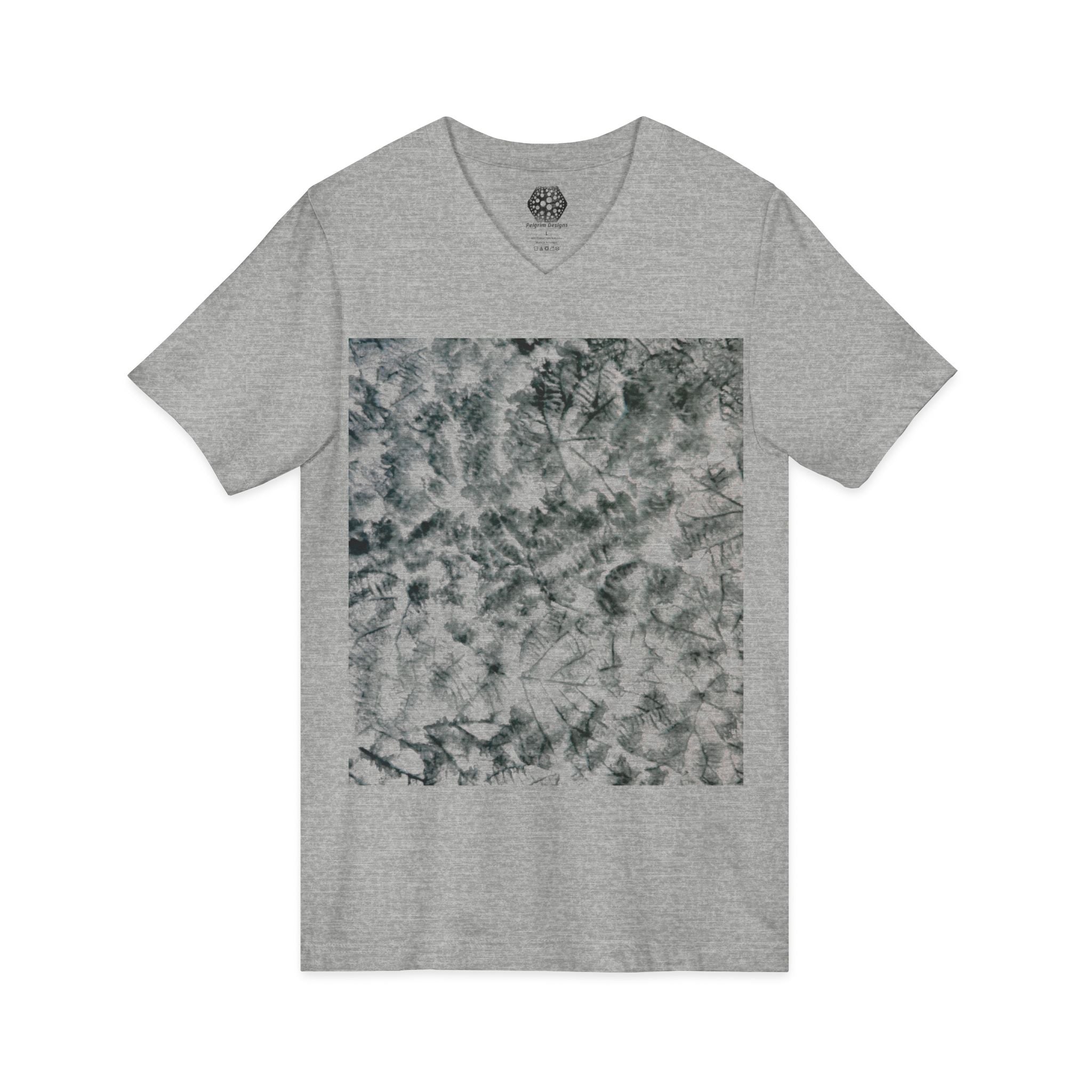 Abstract Black & White Tie-Dye V-Neck Tee — Minimalist Art Square Design