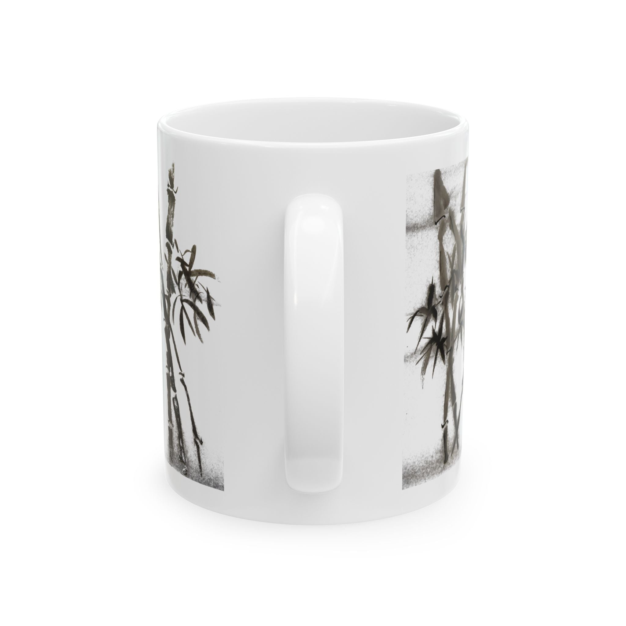 Keramische mok met bamboe-inktmotief — Minimalistische koffiemok met Aziatische penseelschildering (325 ml/445 ml) 