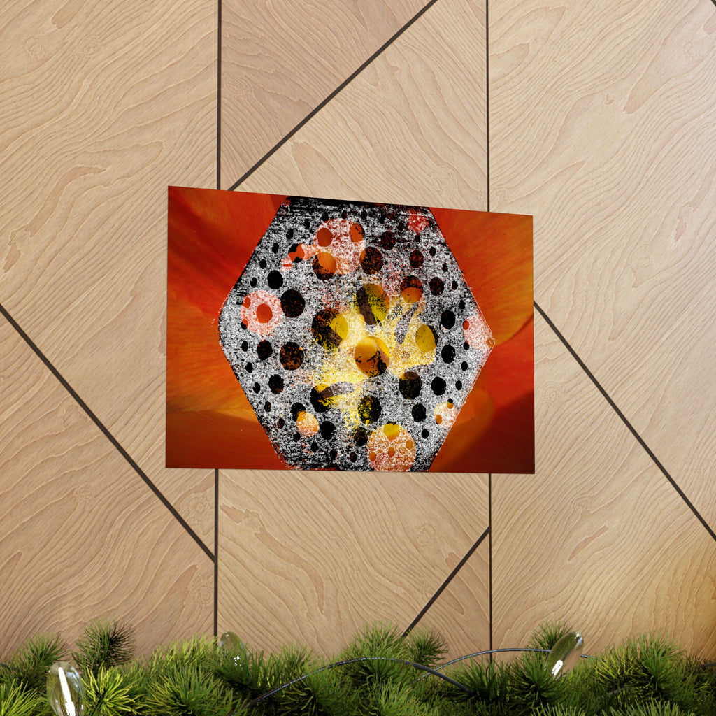 Abstract Hexagon Floral Matte Poster — Bold Orange Modern Wall Art
