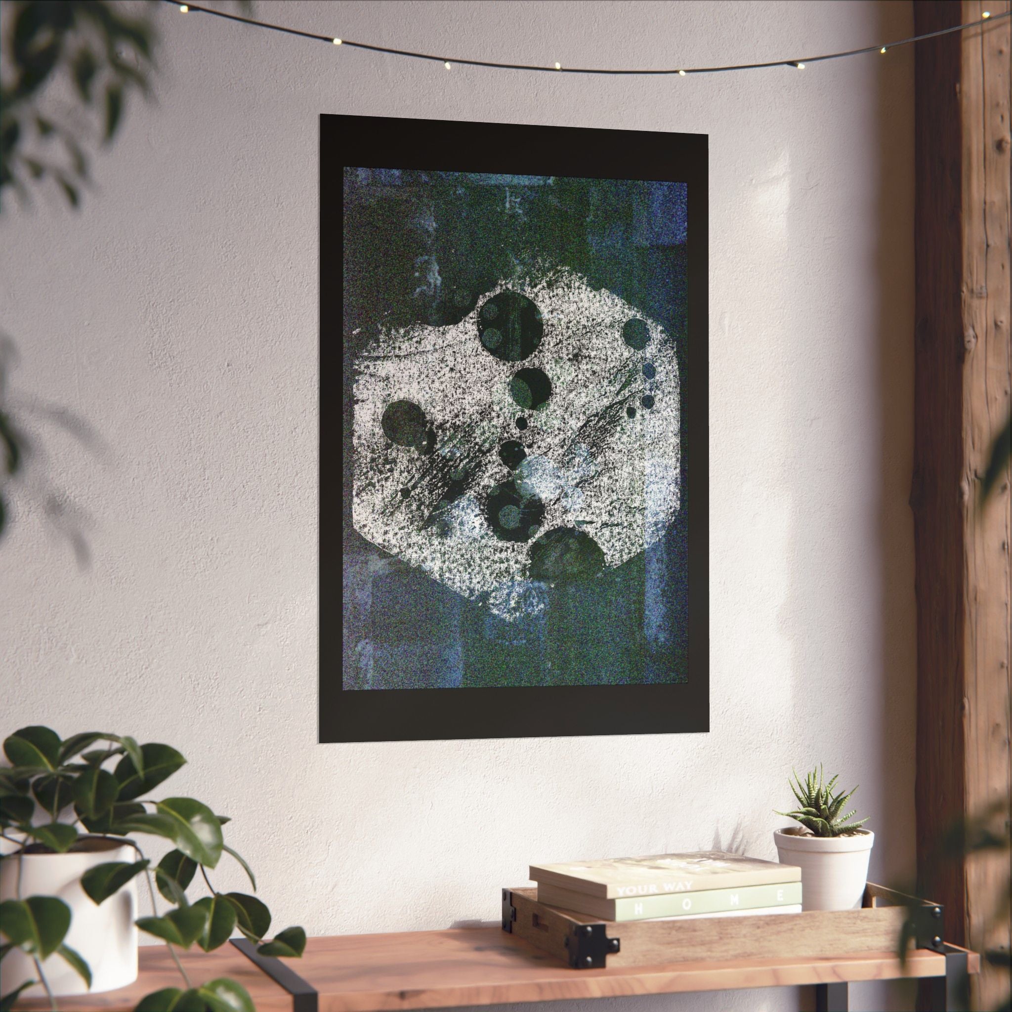 Abstract Moon Phase Matte Poster — Dark Blue Textured Wall Art