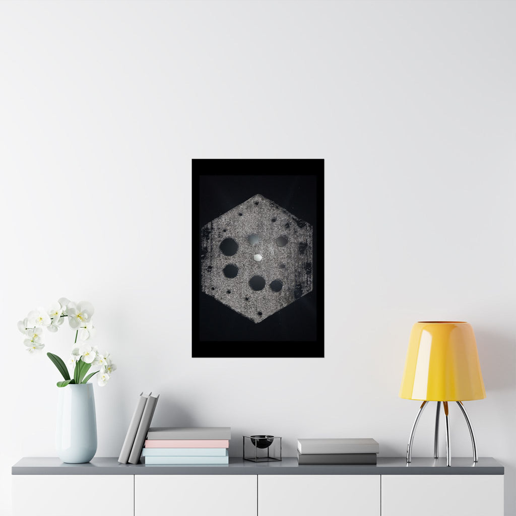 Matte Poster — Abstract Hexagon Moon Art (Minimalist Monochrome Wall Print)