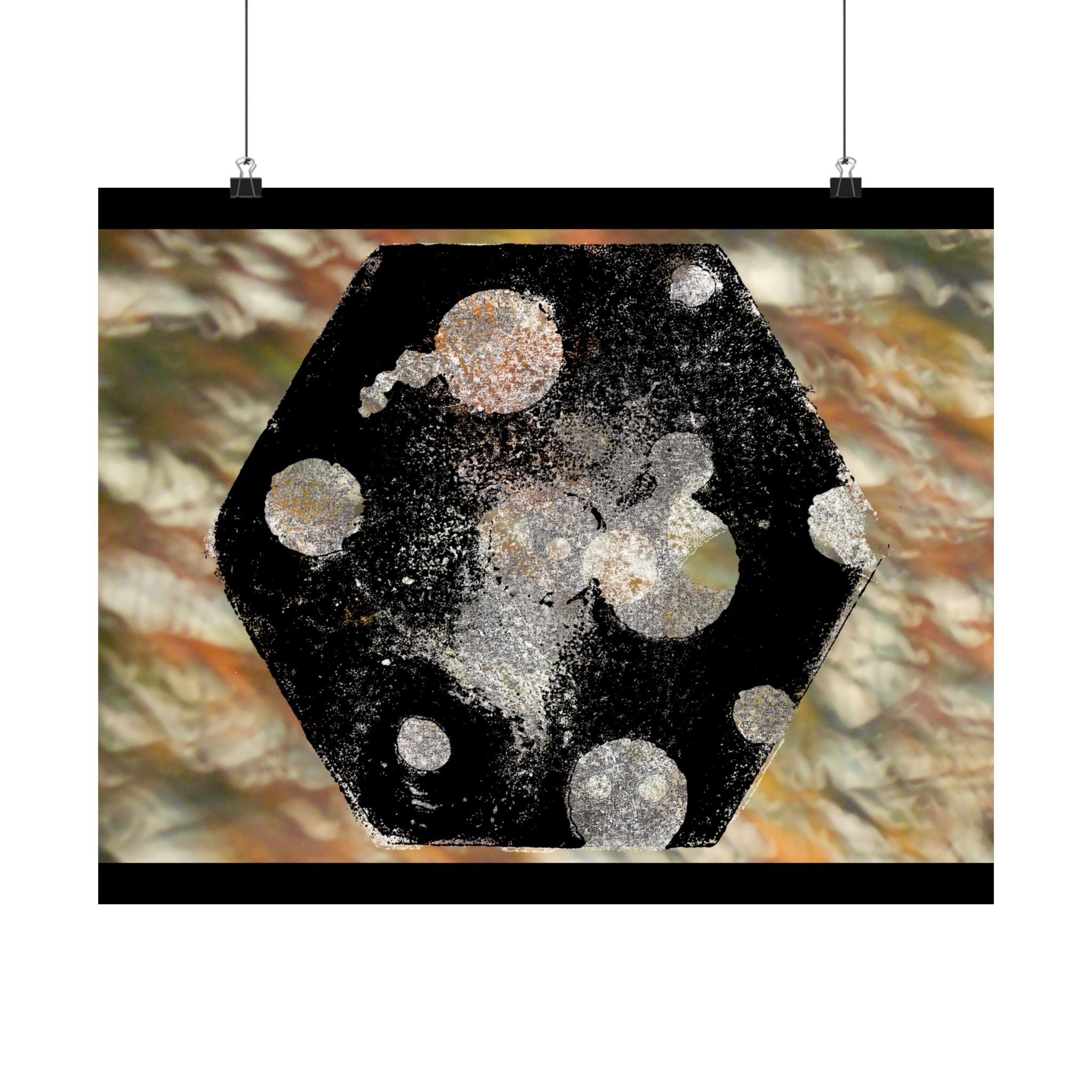 Abstract Cosmic Hex Matte Poster — Planetary Dots Wall Art
