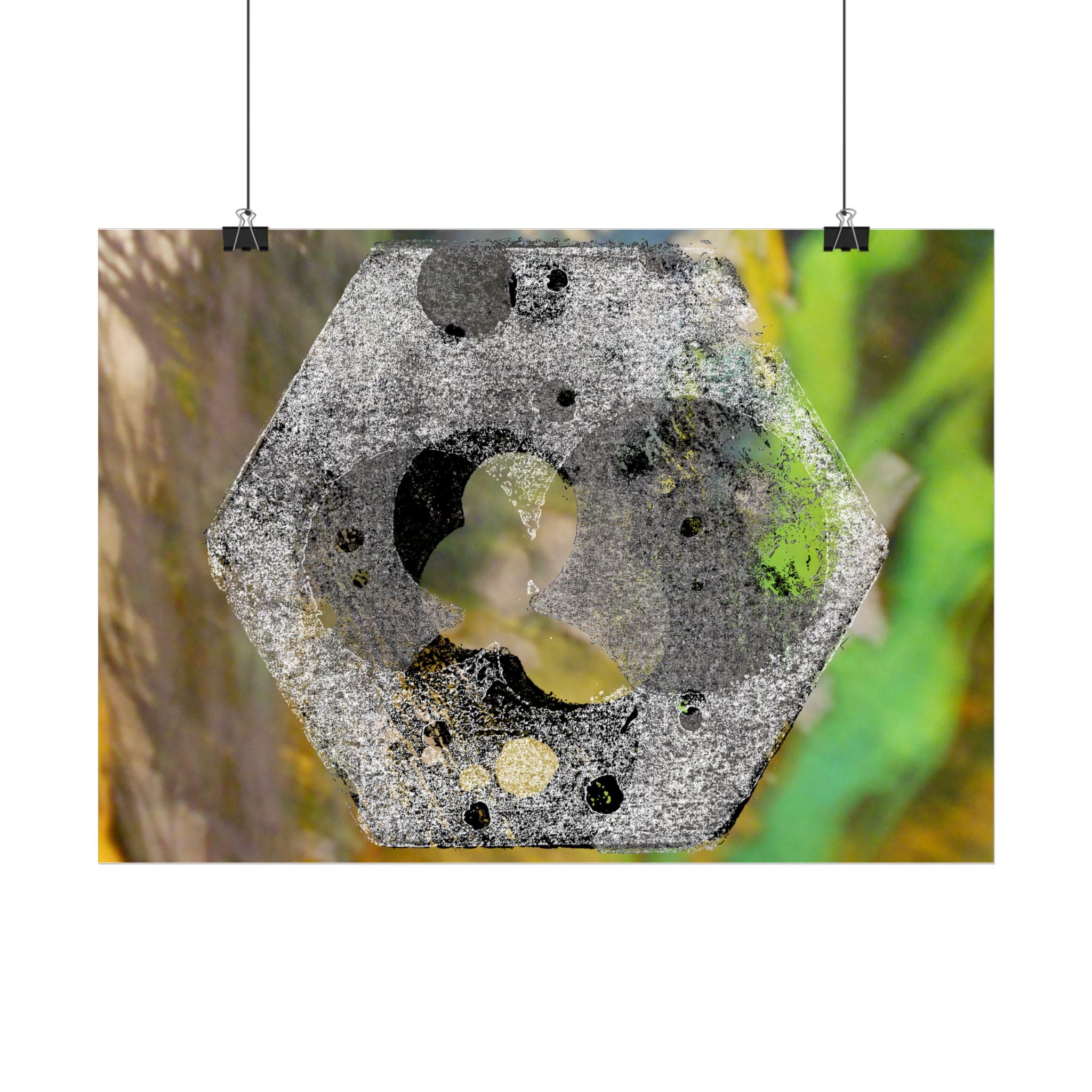 Abstracte poster met close-up van een zeskantbout — Industriële muurdecoratie 