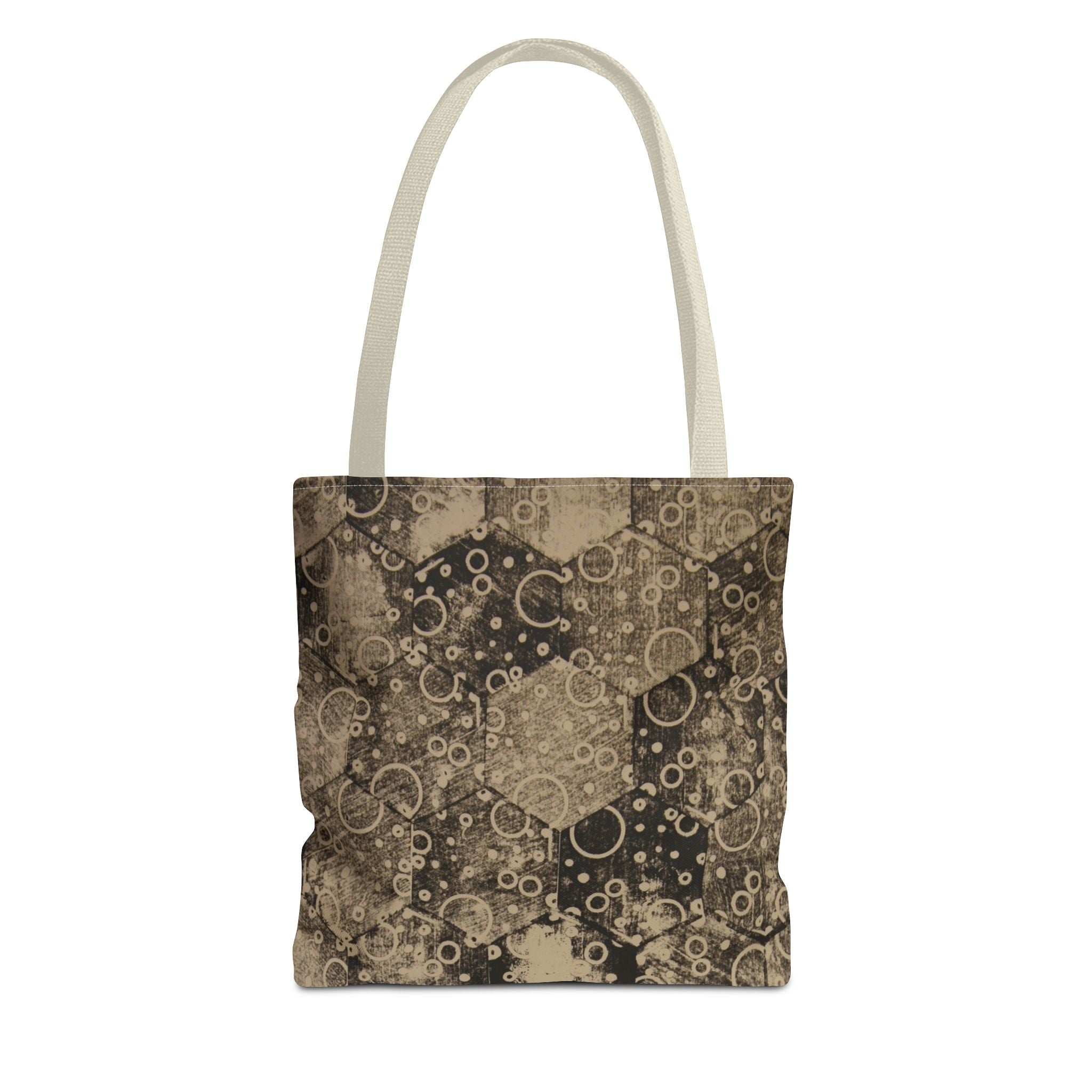 Vintage Hexagon Pattern Tote Bag – Sepia Geometric All-Over Print