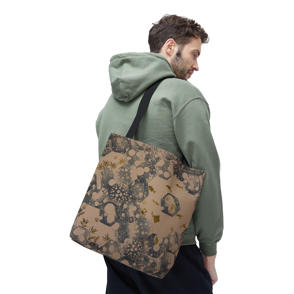 Abstract Marble Pattern Tote Bag — Neutral Honeycomb Bubble Design