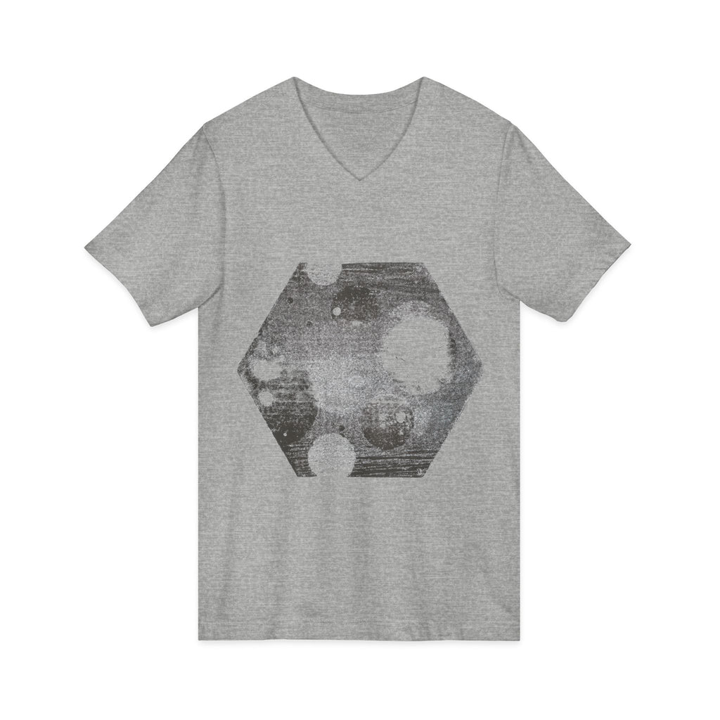 Hex Moon Graphic Tee Design Hex15 — Distressed Space Cheese Vintage Astronomy V-Neck T-Shirt