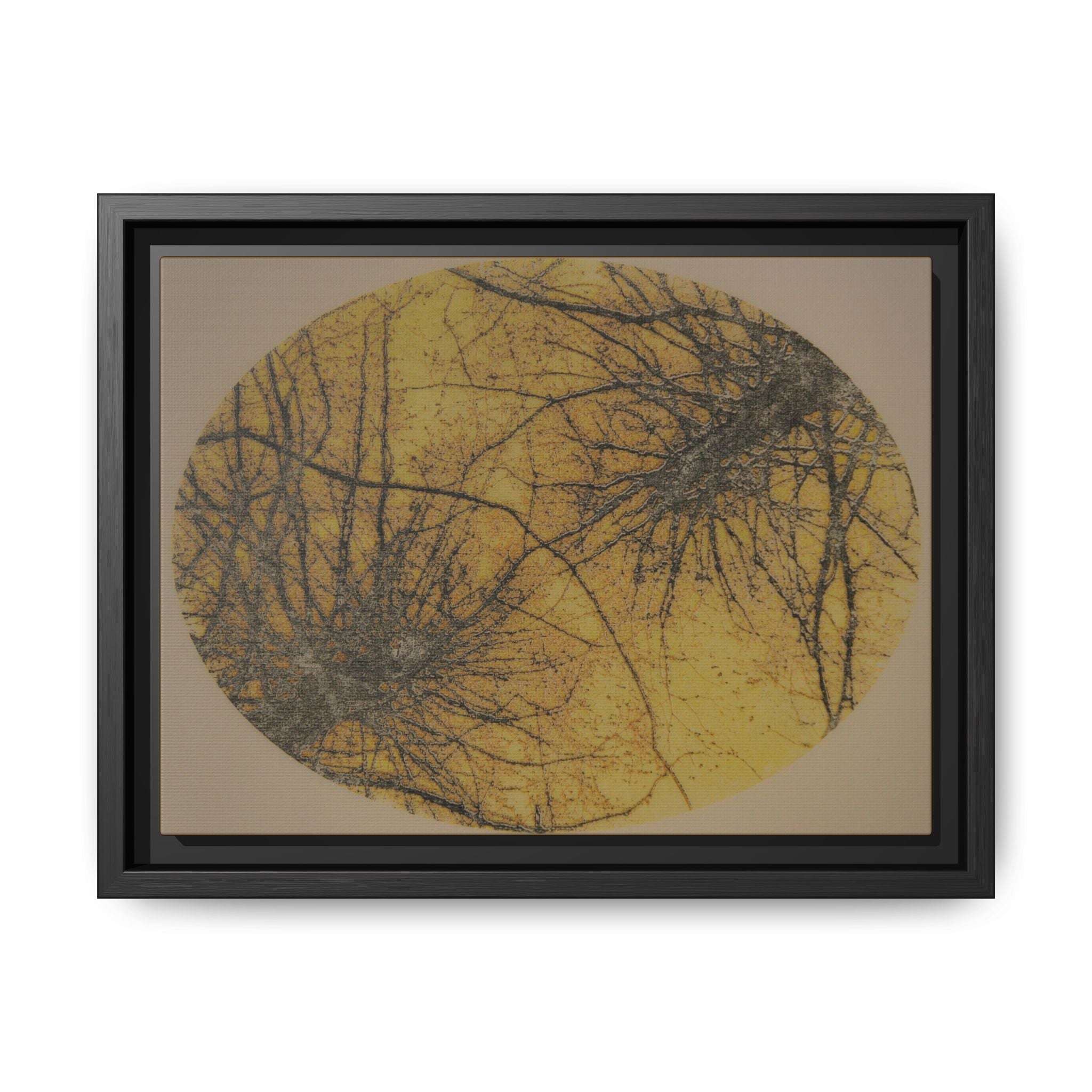 Framed Matte Canvas Art, no 45 — Twin Tree Wood-Carving Reproduction (Black, Bold Gold & Matte Goldenrod)