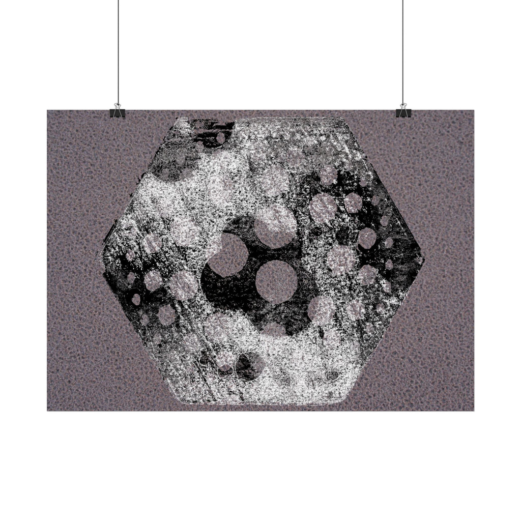 Abstract Hexagon Art Poster — Textured Geometric Horizontal Print