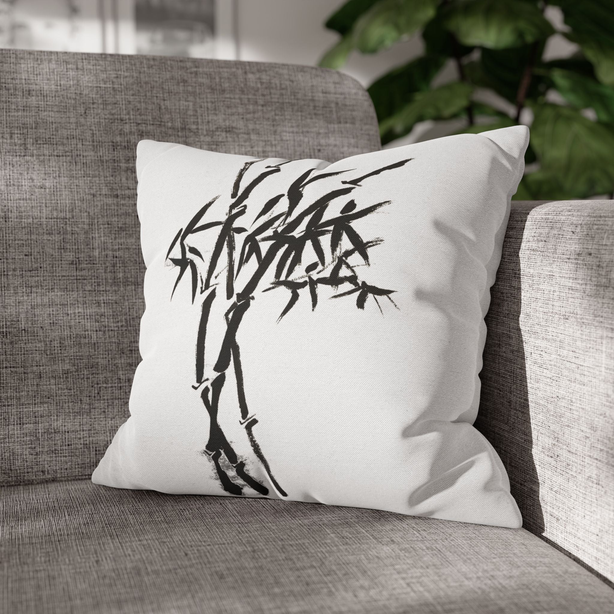 Bamboo Ink Sumi‑Style Square Pillowcase