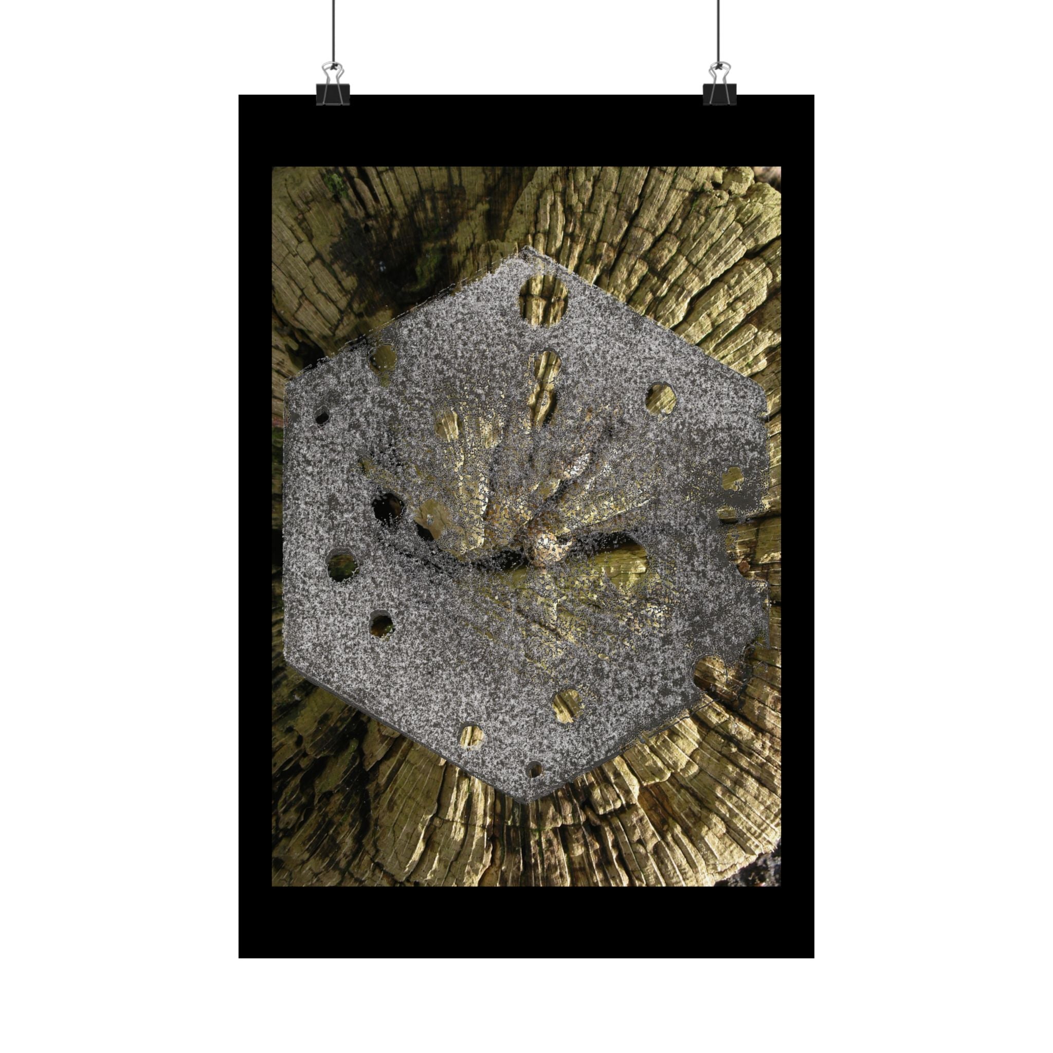 Abstracte poster met bladgoud en matte afwerking | Metallic zeshoekige muurdecoratie 