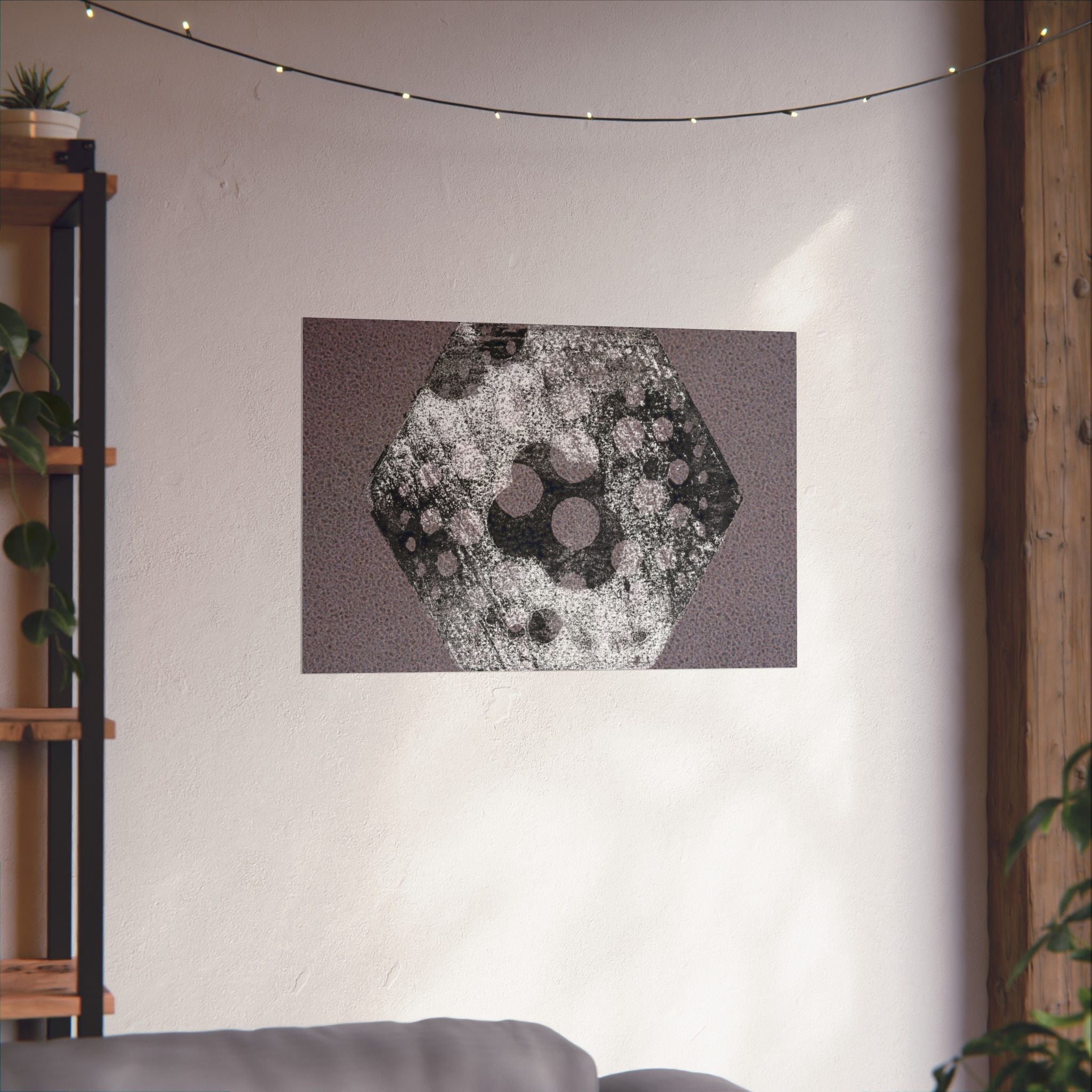 Abstract Hexagon Art Poster — Textured Geometric Matte Horizontal Print