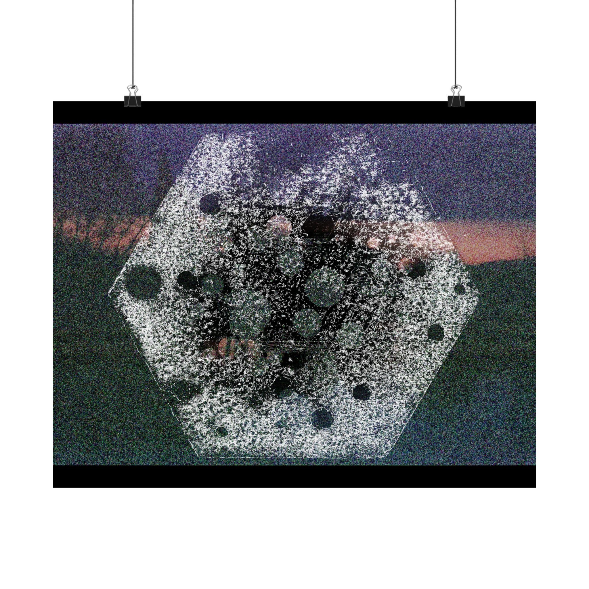 Abstract Cosmic Hex Matte Poster — Surreal Grainy Space Art Horizontal Print