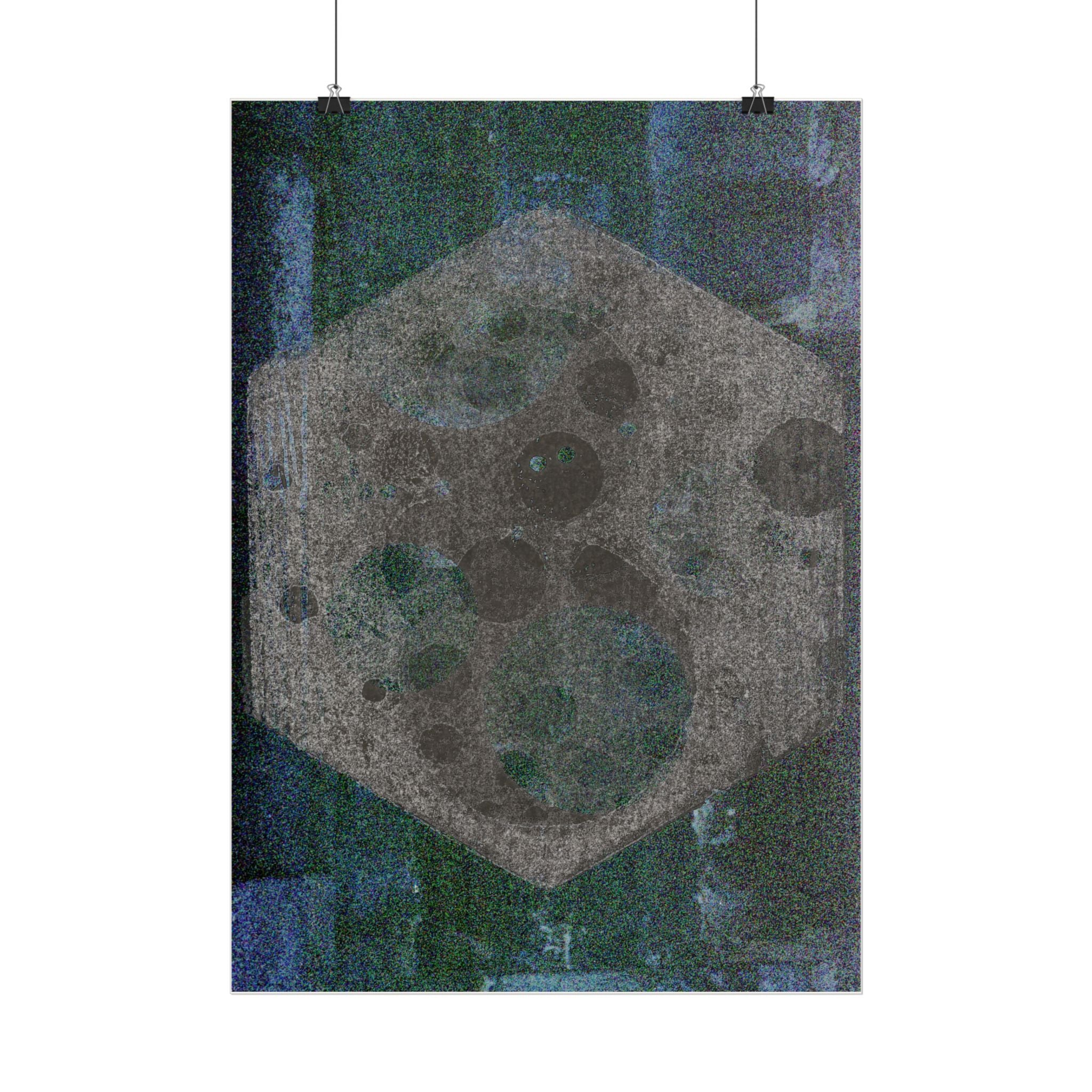 Abstract Hexagon Moon Poster — Moody Blue-Green Wall Art
